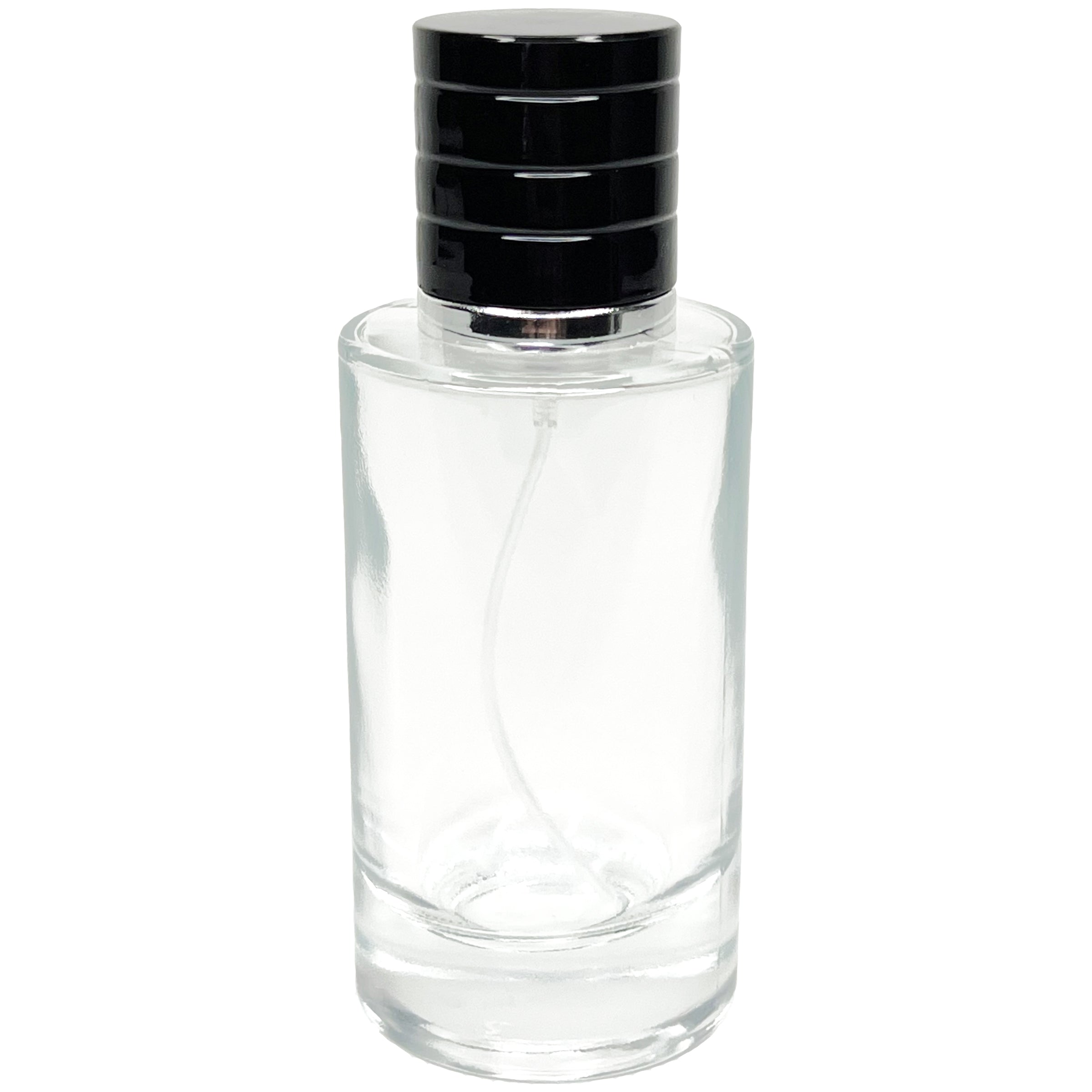 50ml 1.7oz thick glass empty perfume spray bottle black cap silver atomizer