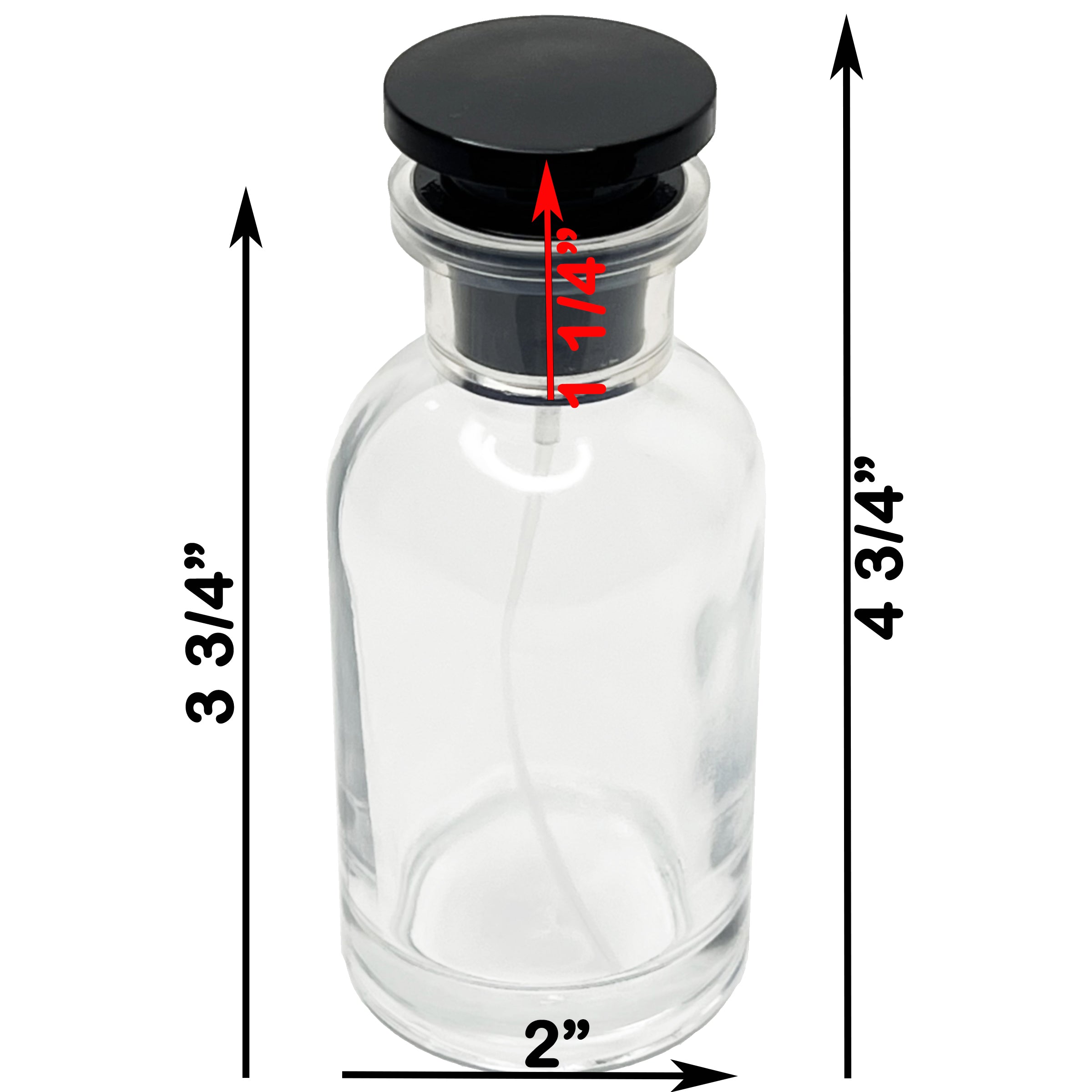 100ml 3.4oz Boston Round Spray Bottles Clear Black Lid