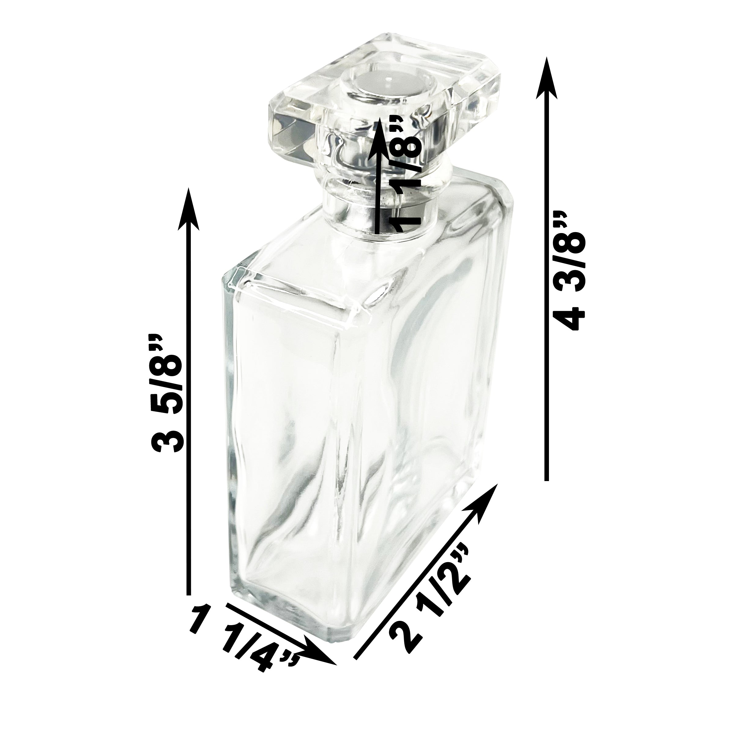 100ml 3.4oz Square T cap silver gold beveled bottle