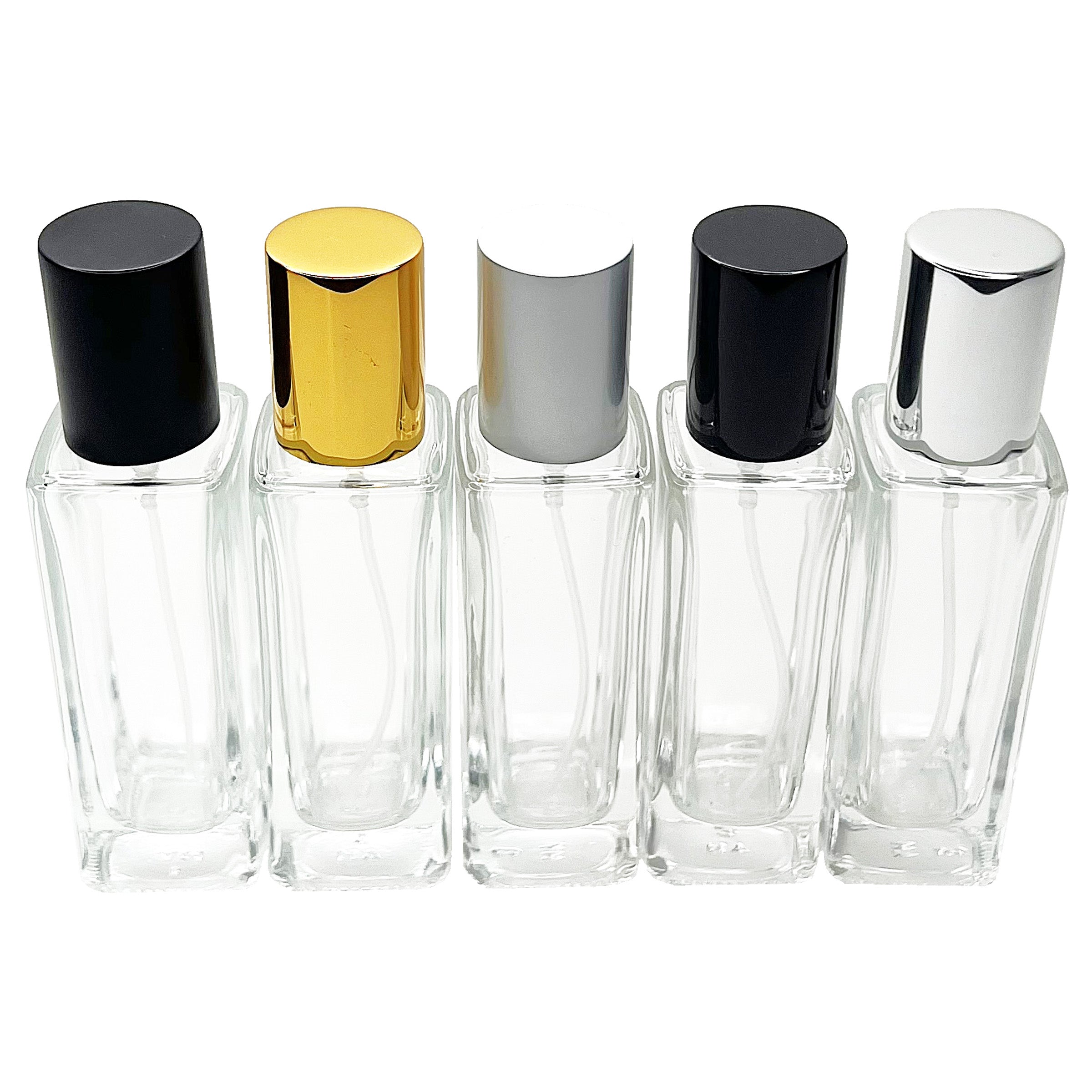 30ml 1oz perfume spray bottles thick tall square clear glass 15mm sprayers