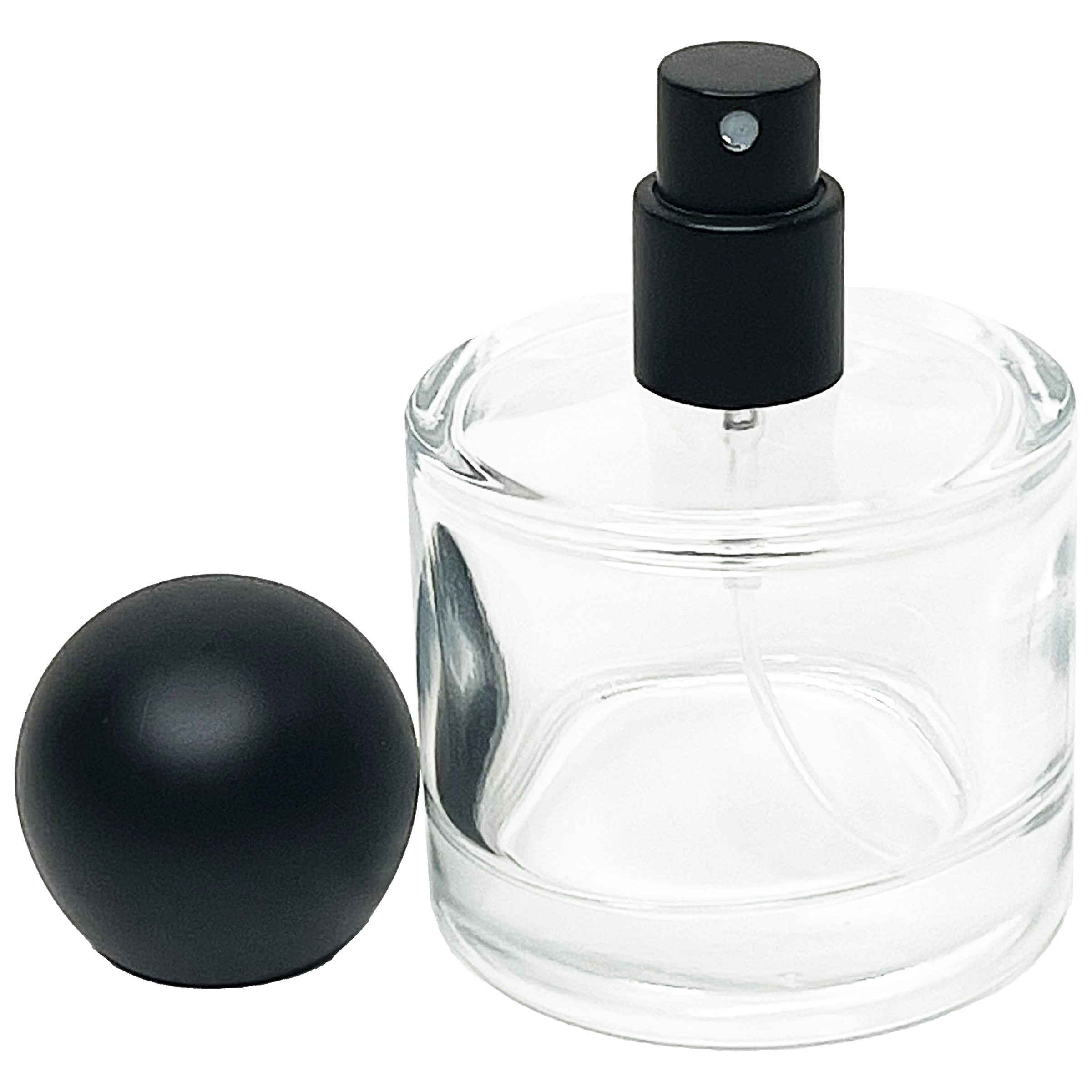 50ml 1.7oz Round Thick Glass Spray Bottles Black Ball Cap