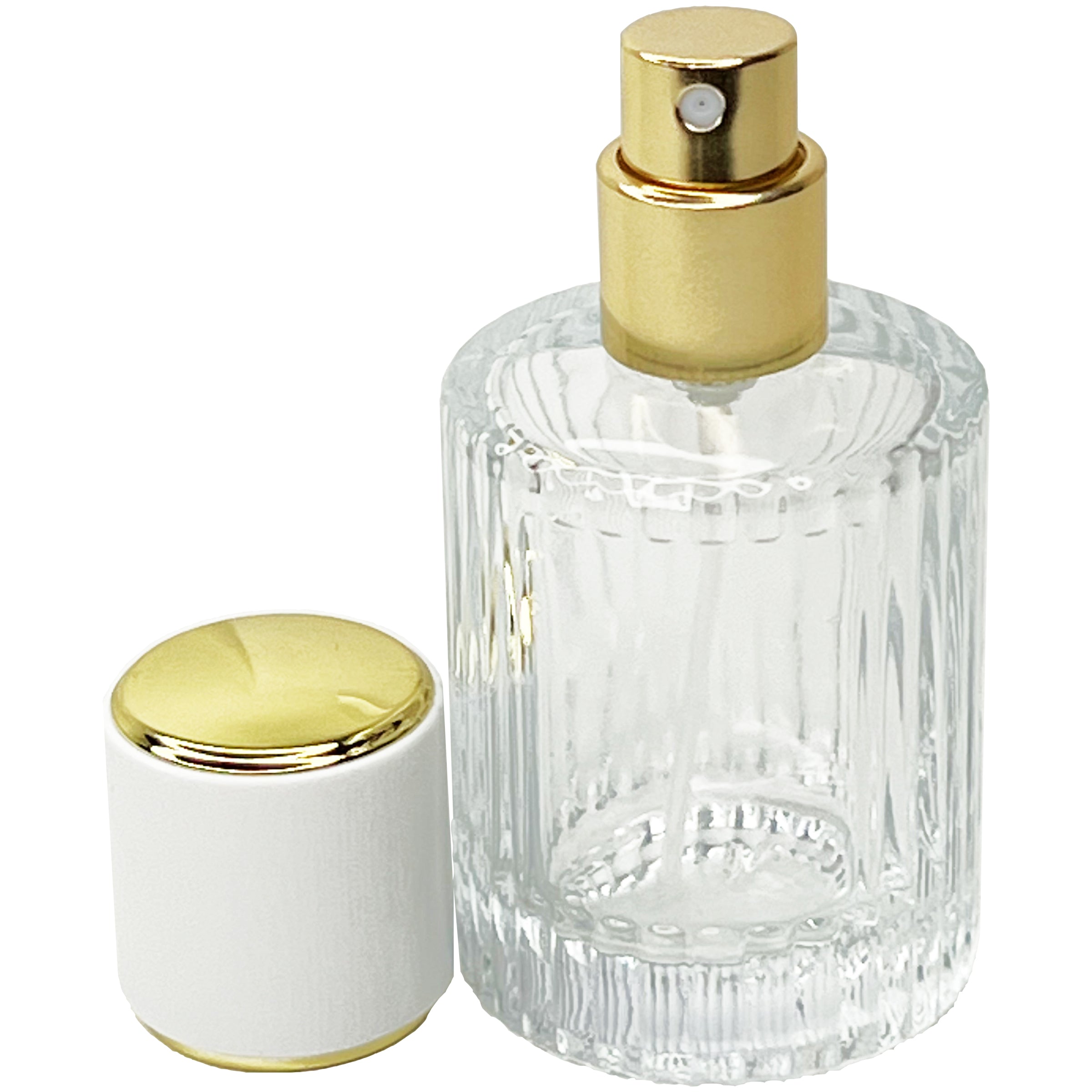 30ml 1oz Thick Glass perfume bottle striped cylinder upgraded white gold caps