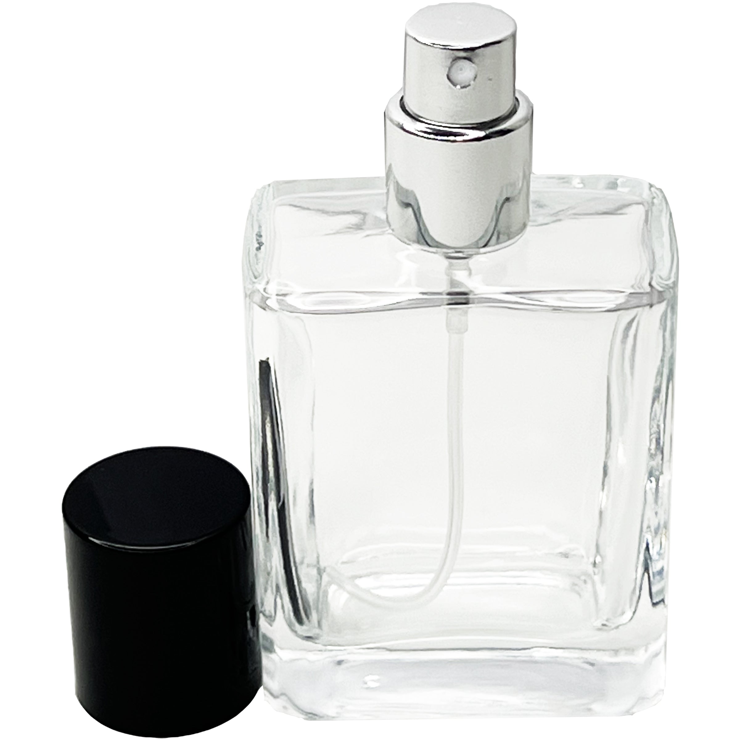 50ml 1.7oz Empty Glass Perfume Square Spray Bottle Metal Atomizer Black Lid