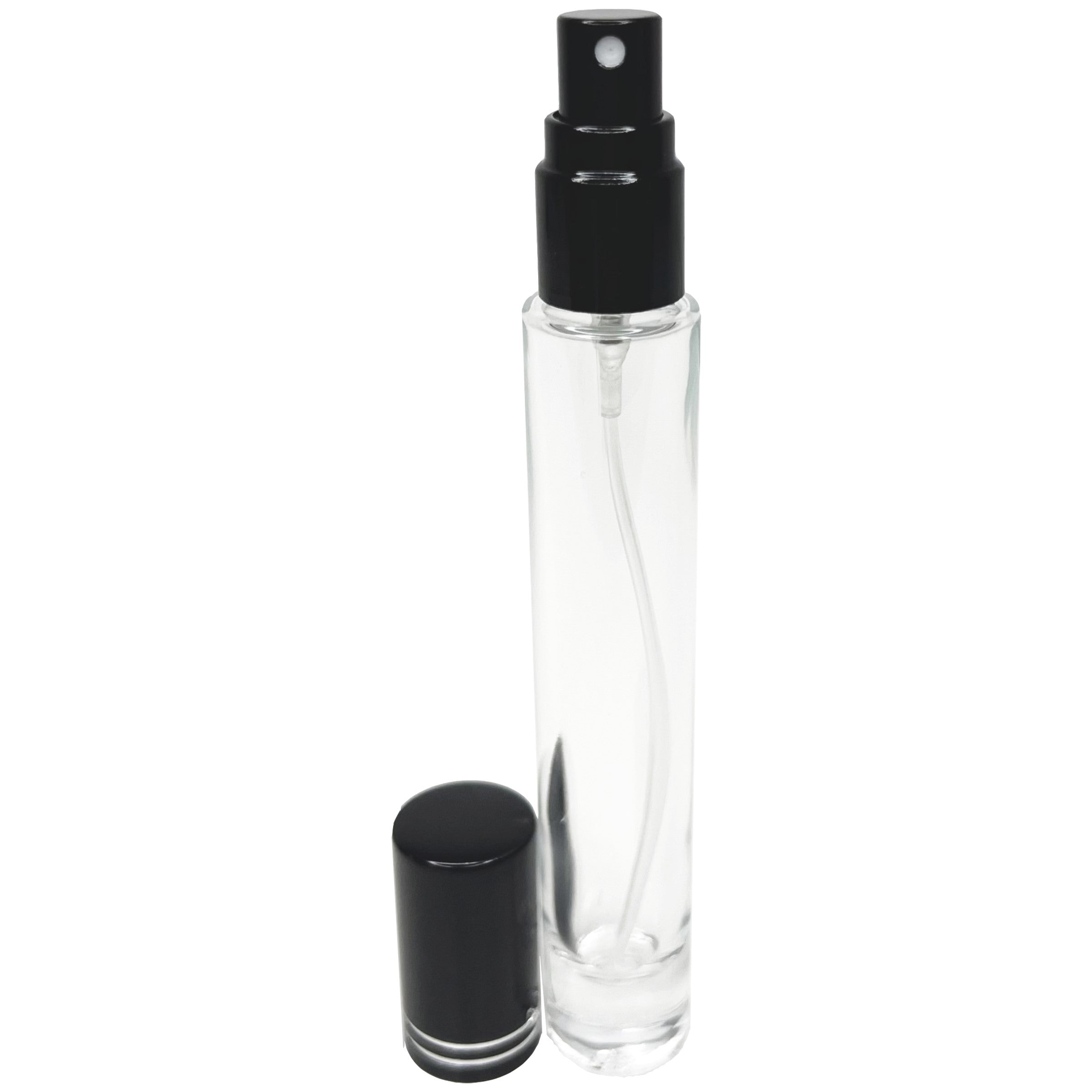 10ml 0.33oz Cylinder thick glass bottles cut line caps spray pumps