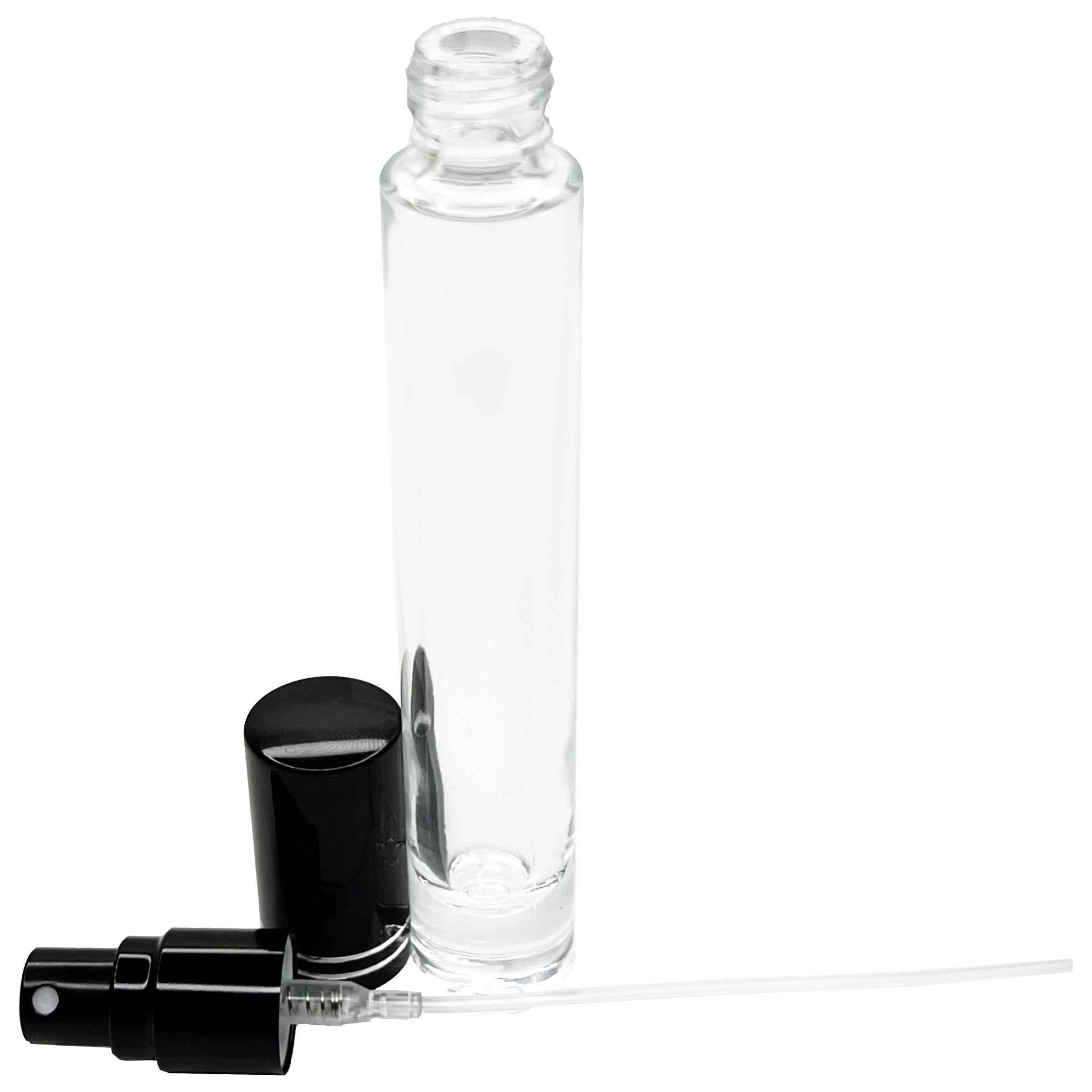 10ml 0.33oz Cylinder thick glass bottles cut line caps spray pumps