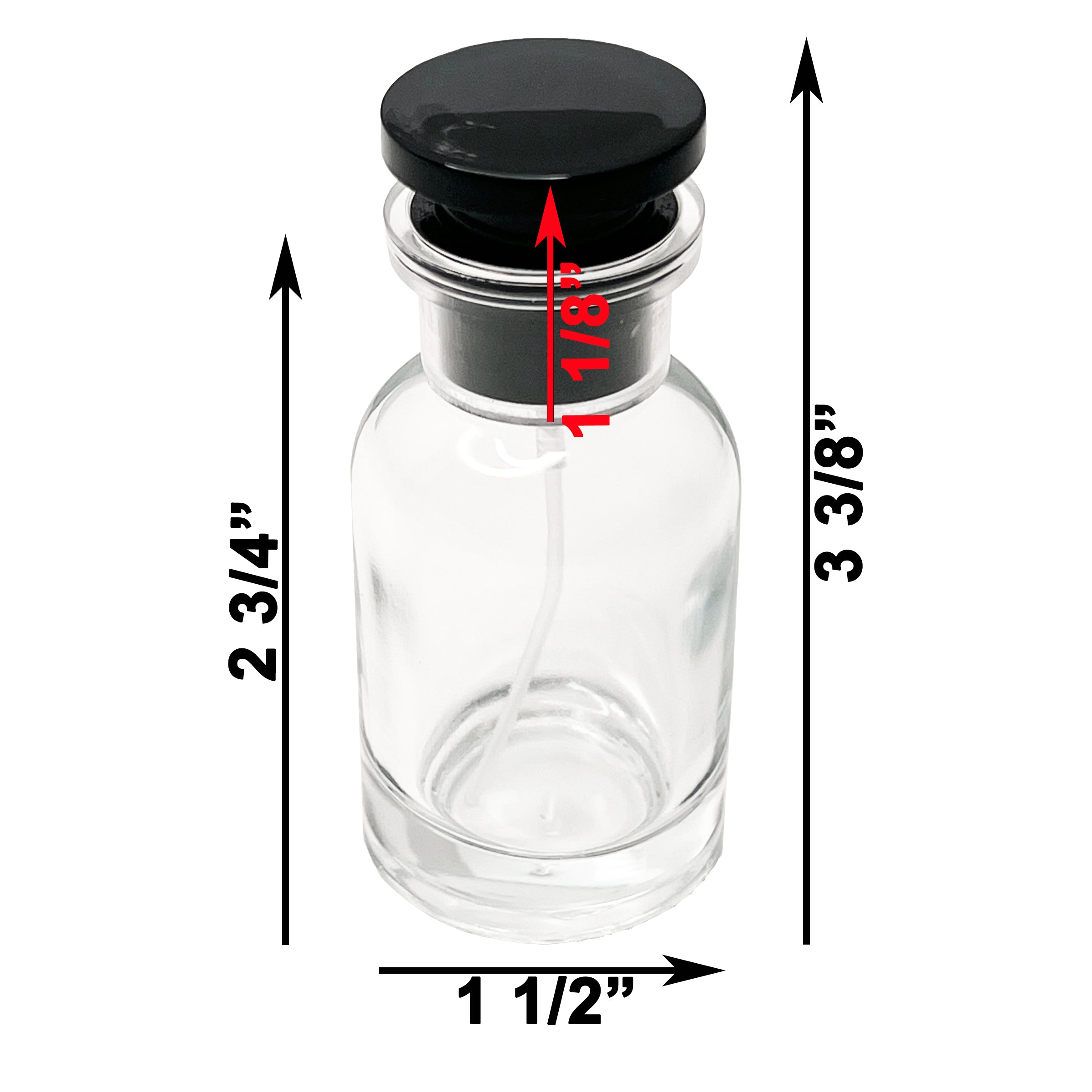 30ml 1oz Boston Round Spray Bottles Clear Black Lid