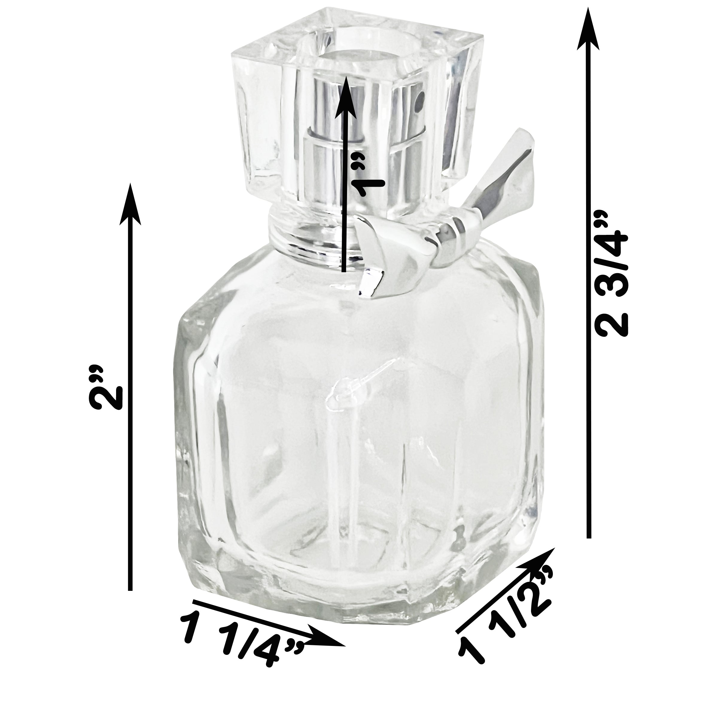 30ml 1oz silver bow tie lid beveled glass thick glass perfume spray bottles
