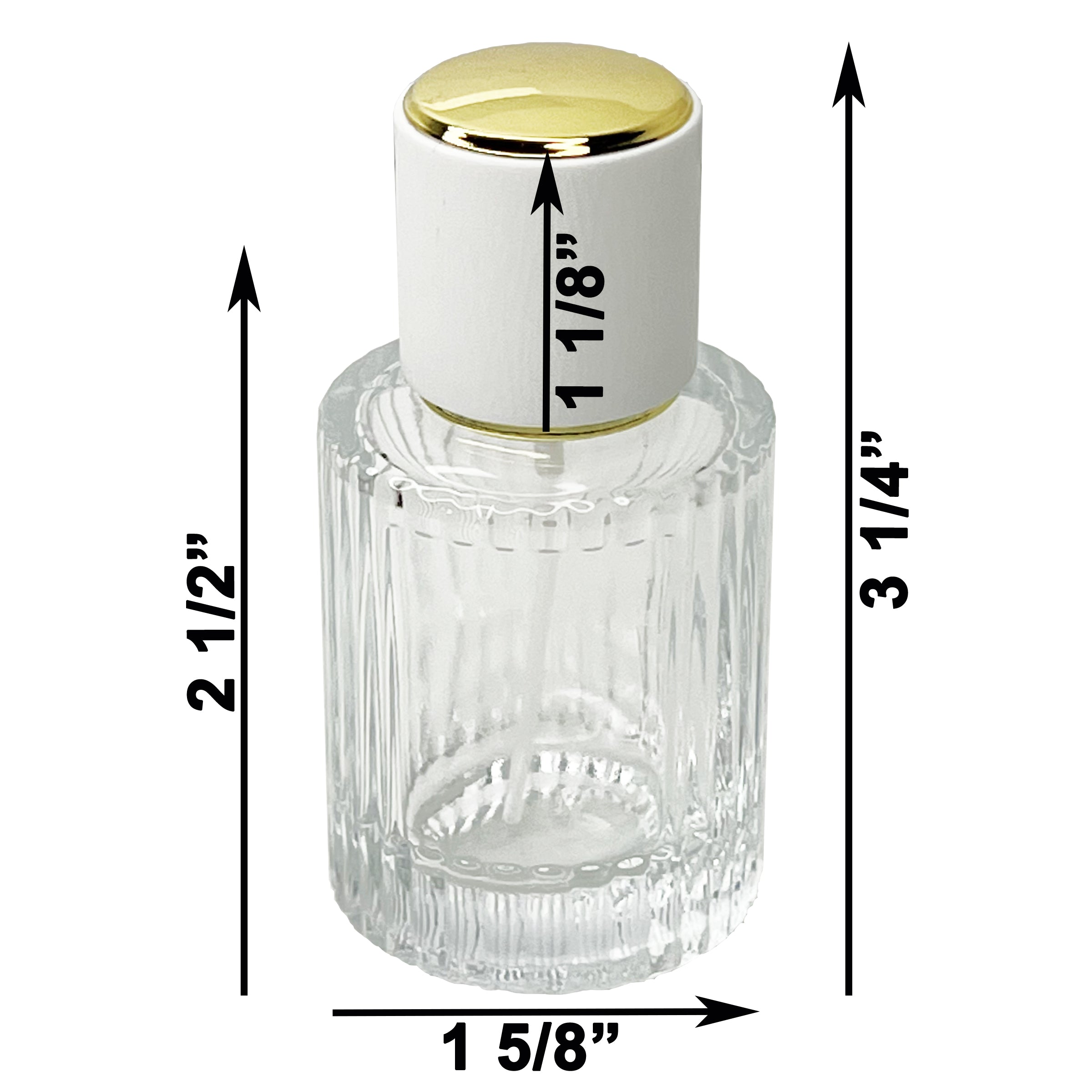 30ml 1oz Thick Glass perfume bottle striped cylinder upgraded white gold caps