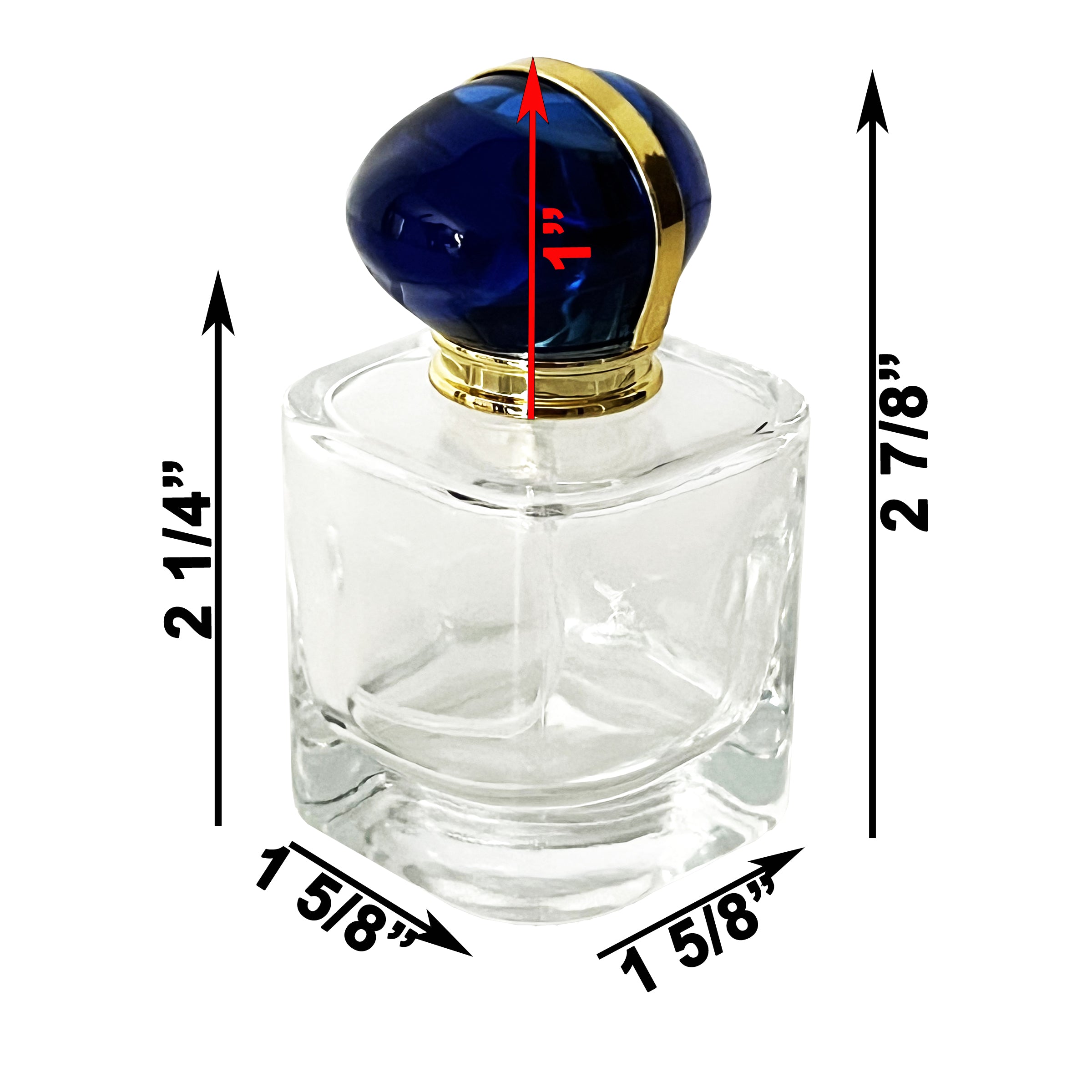 30ml 1oz rounded cube glass bottles blue gold lid