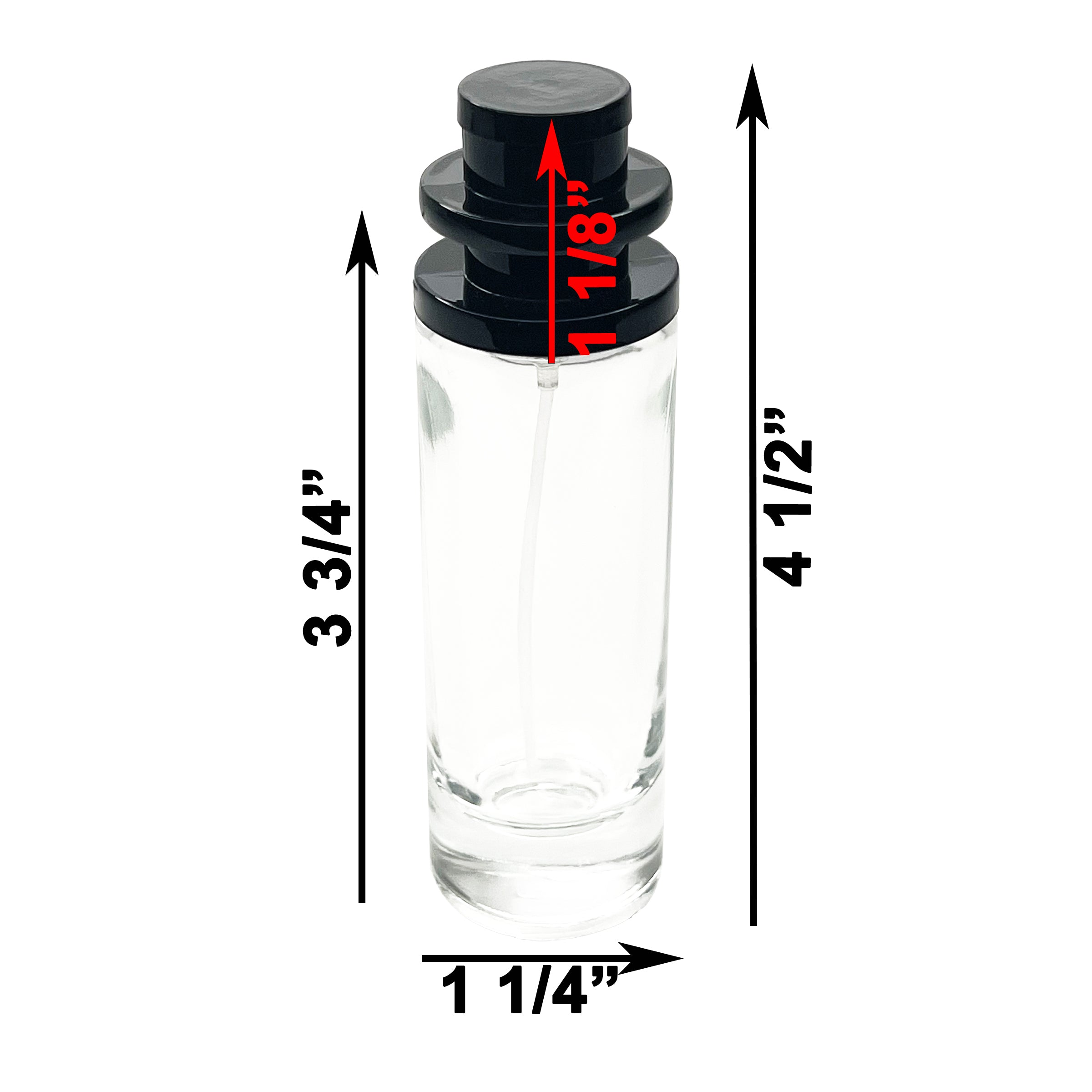 30ml 1oz Perfume Cylinder Glass Spray Bottles Silver Black Tower Cap