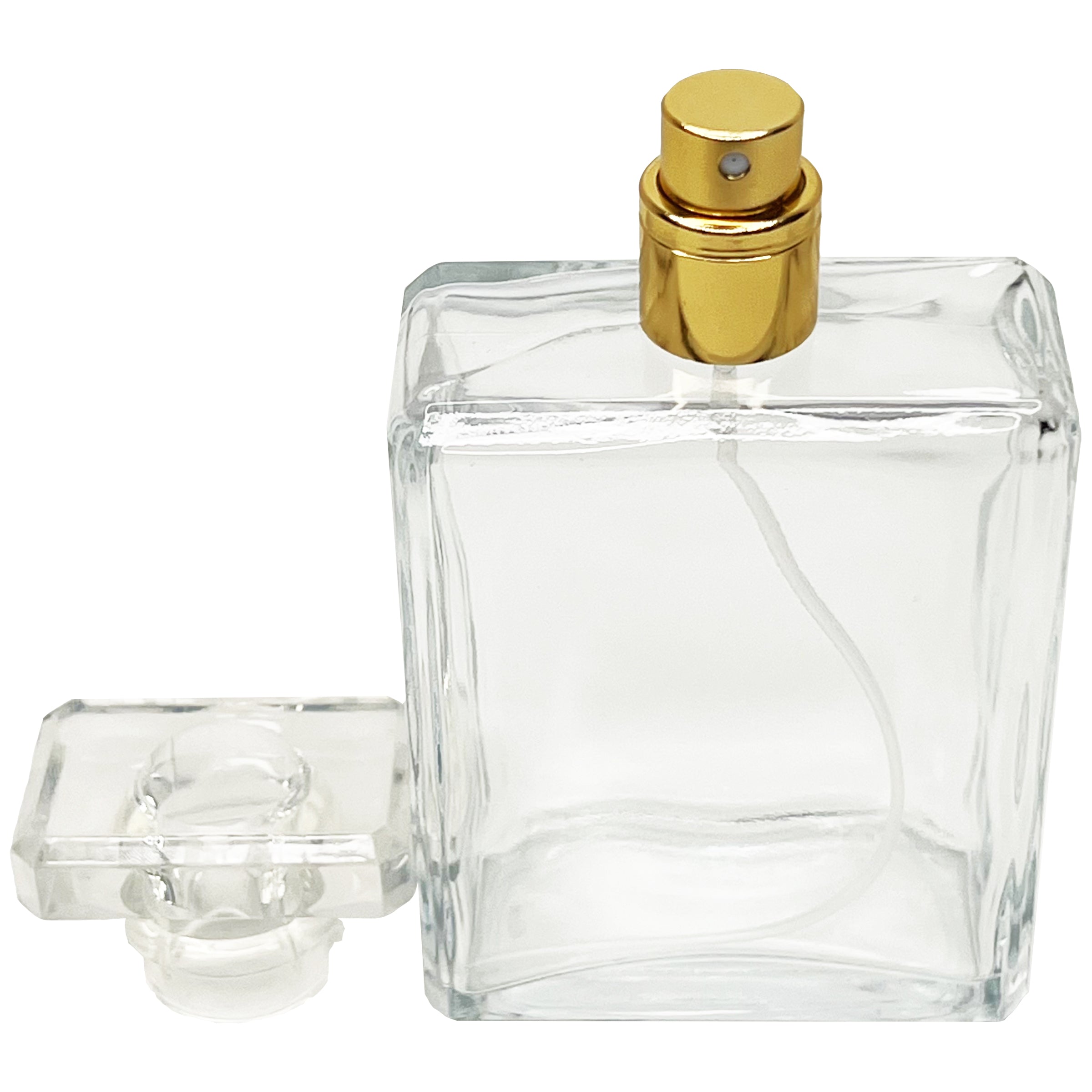 100ml 3.4oz Square T cap silver gold beveled bottle