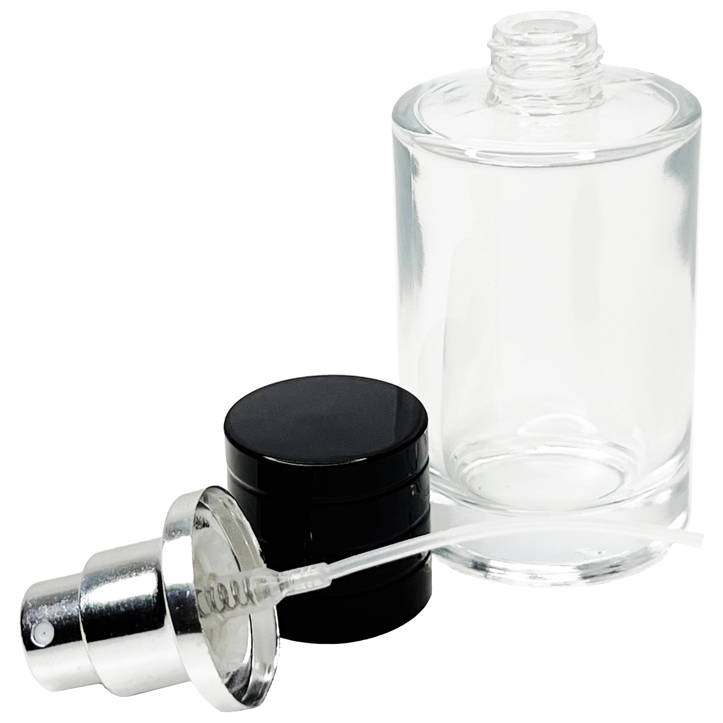 30ml 1oz Thick Glass Perfume Black Cap Cylinder Bottles Silver