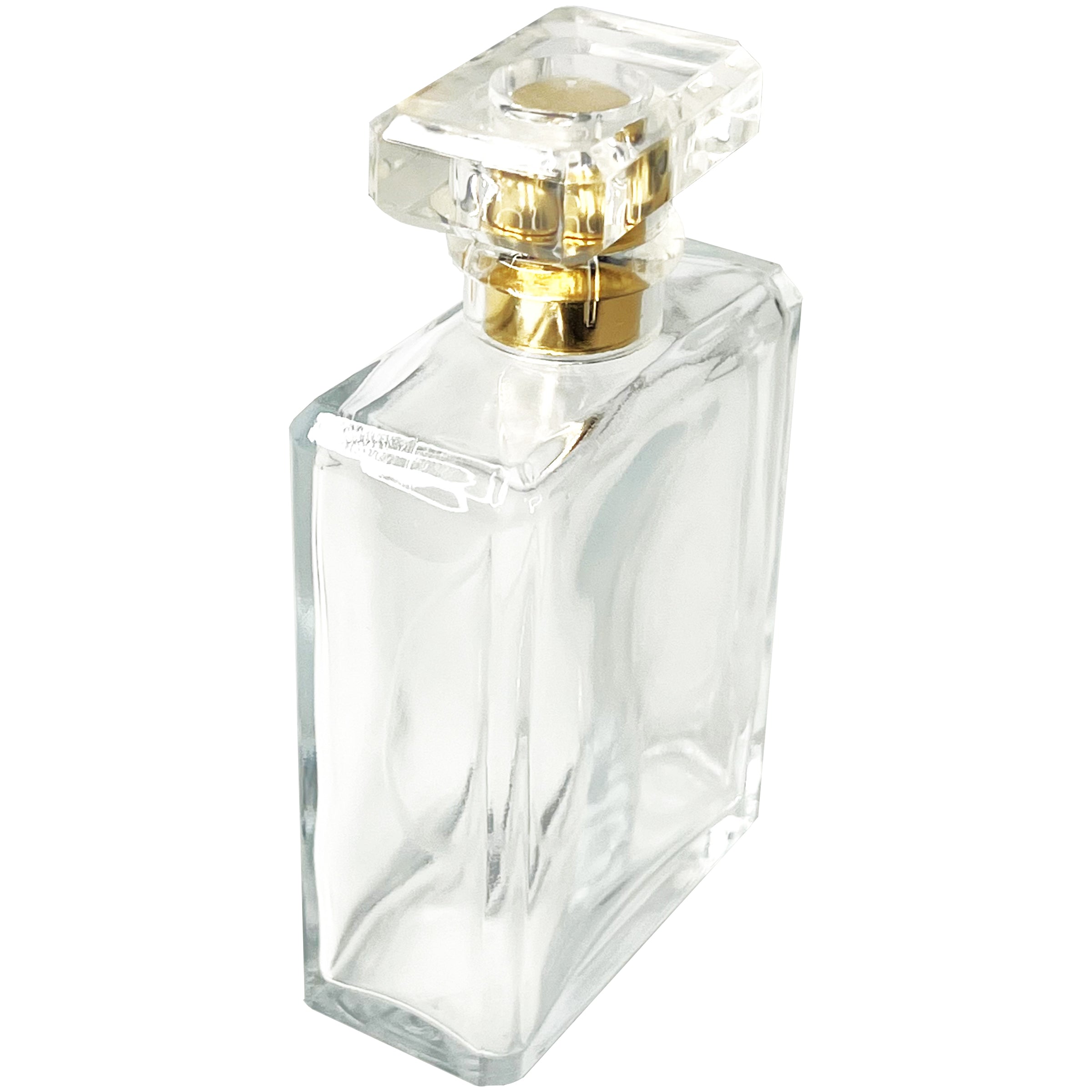 100ml 3.4oz Square T cap silver gold beveled bottle