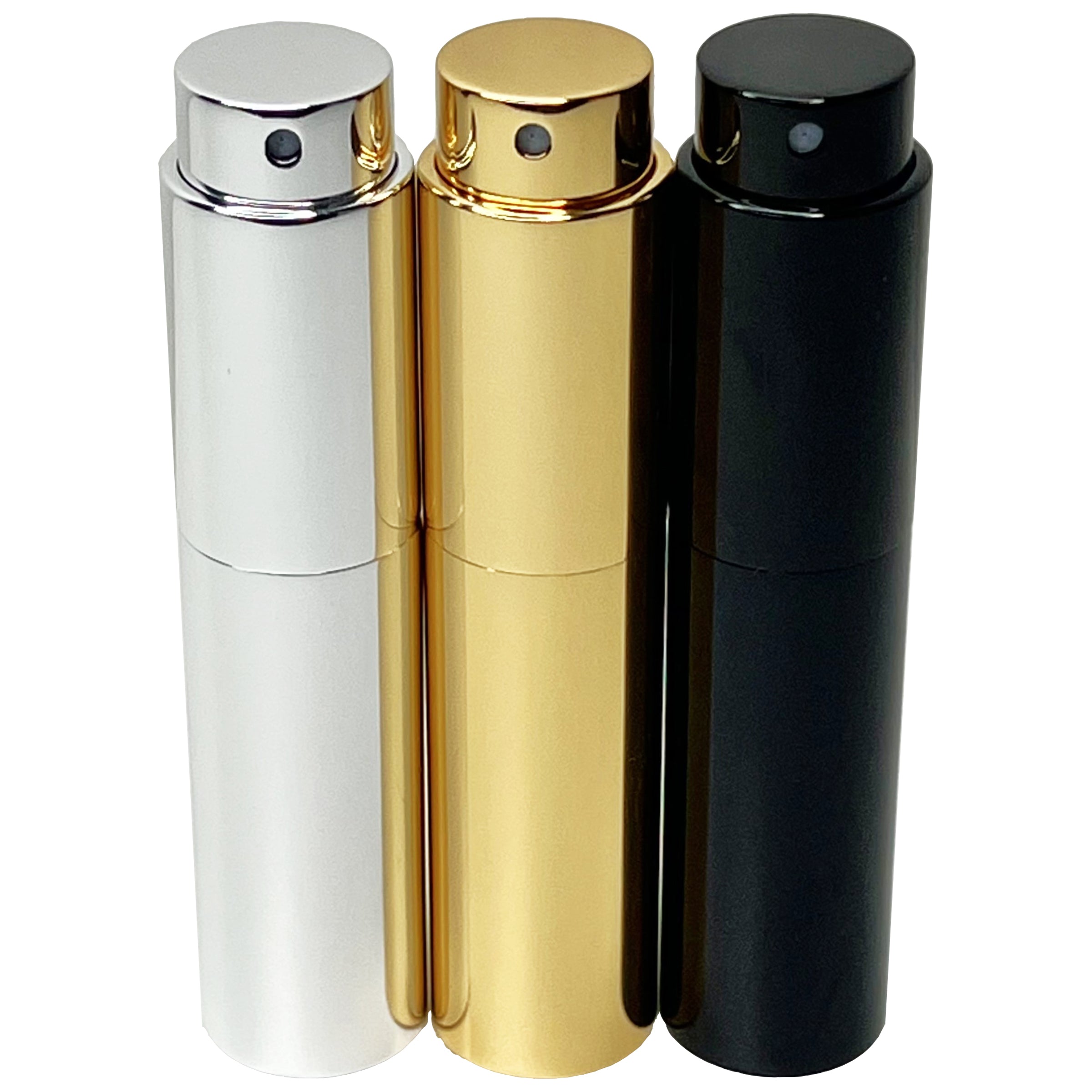 8ml UV electroplated twist aluminum glass spray bottles gold silver black