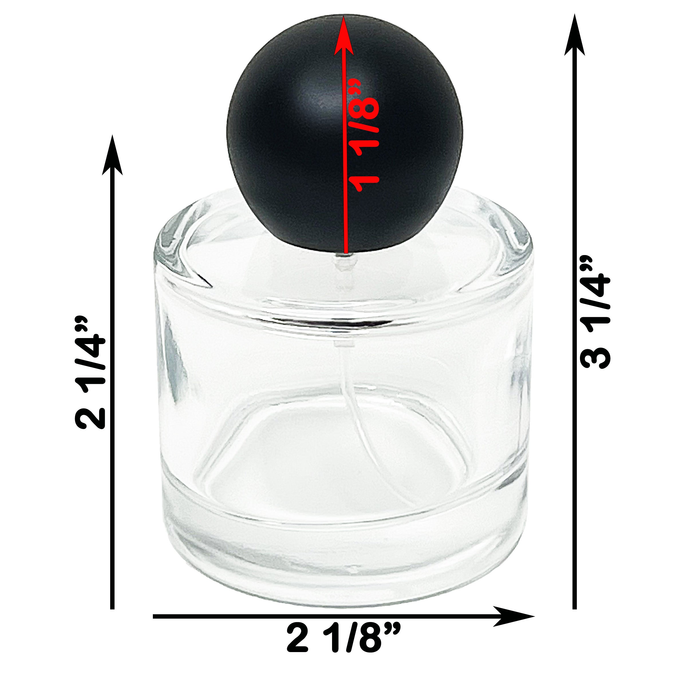 50ml 1.7oz Round Thick Glass Spray Bottles Black Ball Cap