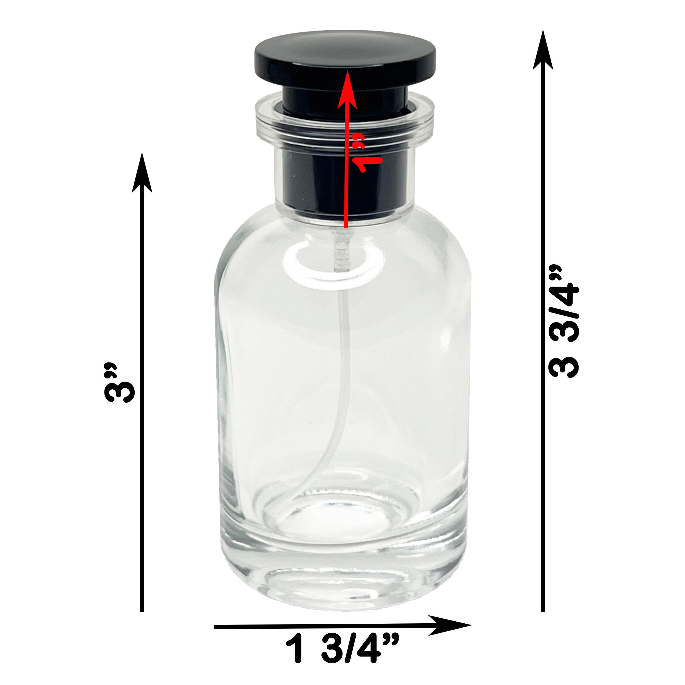 50ml 1.7oz Boston Round Glass Spray Bottles Clear Black Lid