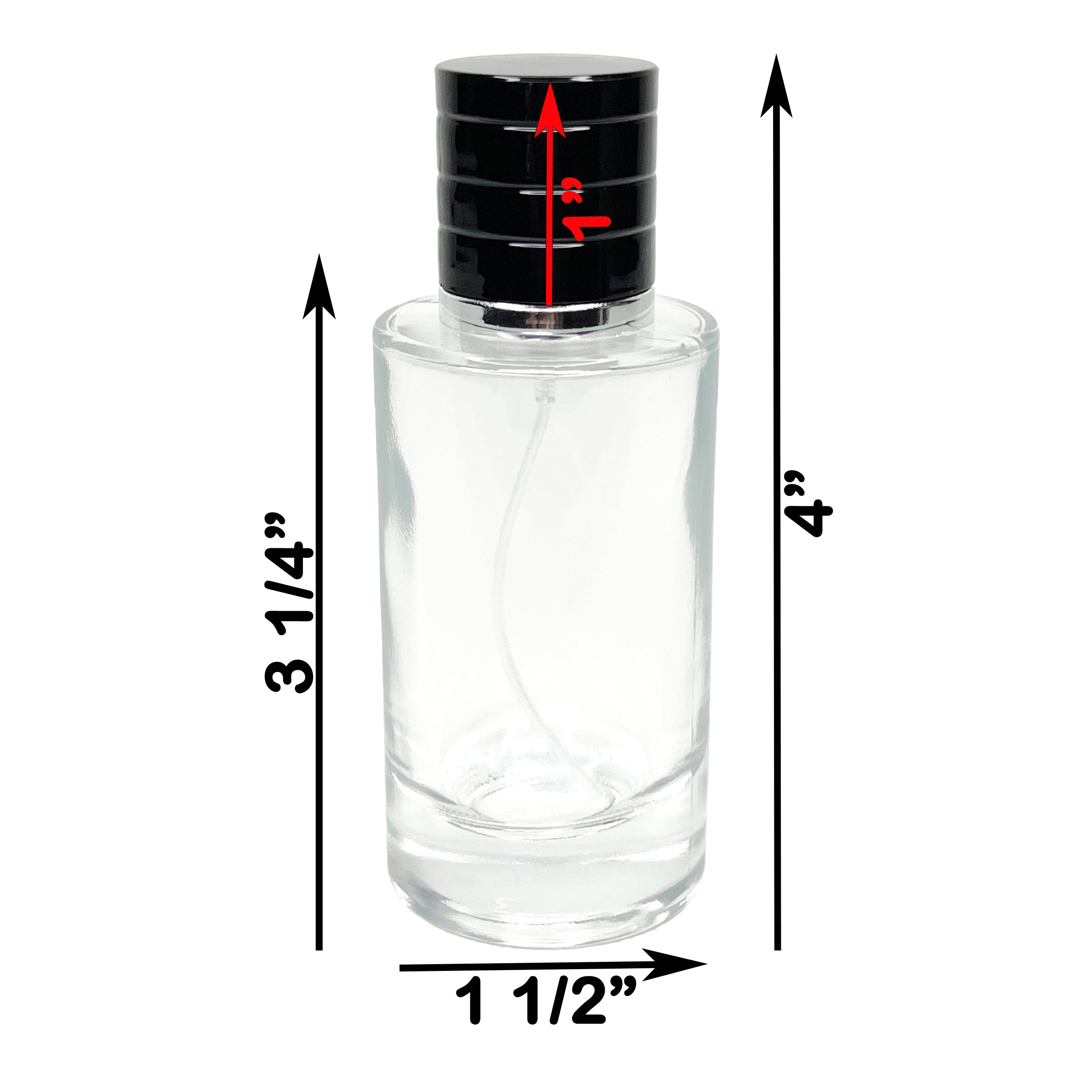 50ml 1.7oz thick glass empty perfume spray bottle black cap silver atomizer