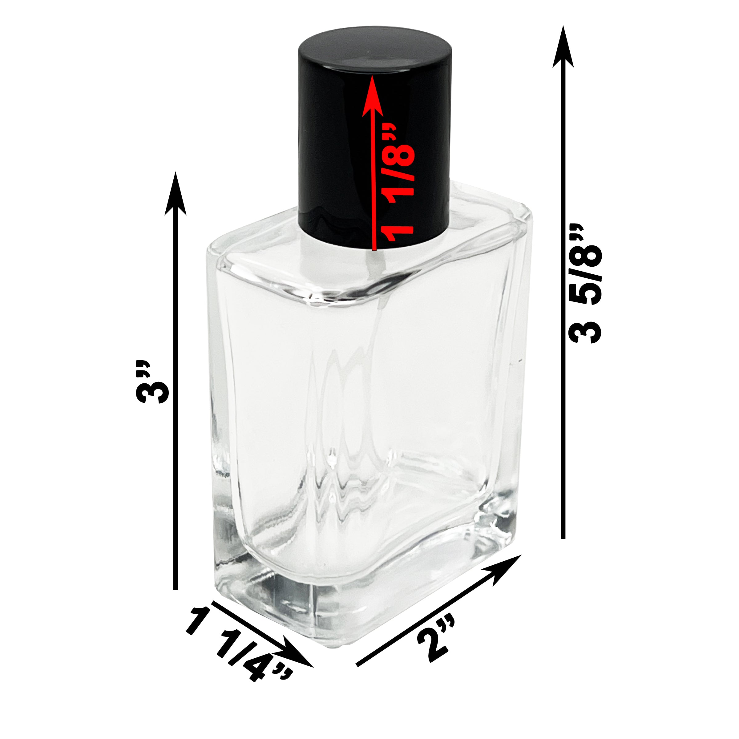 50ml 1.7oz Empty Glass Perfume Square Spray Bottle Metal Atomizer Black Lid