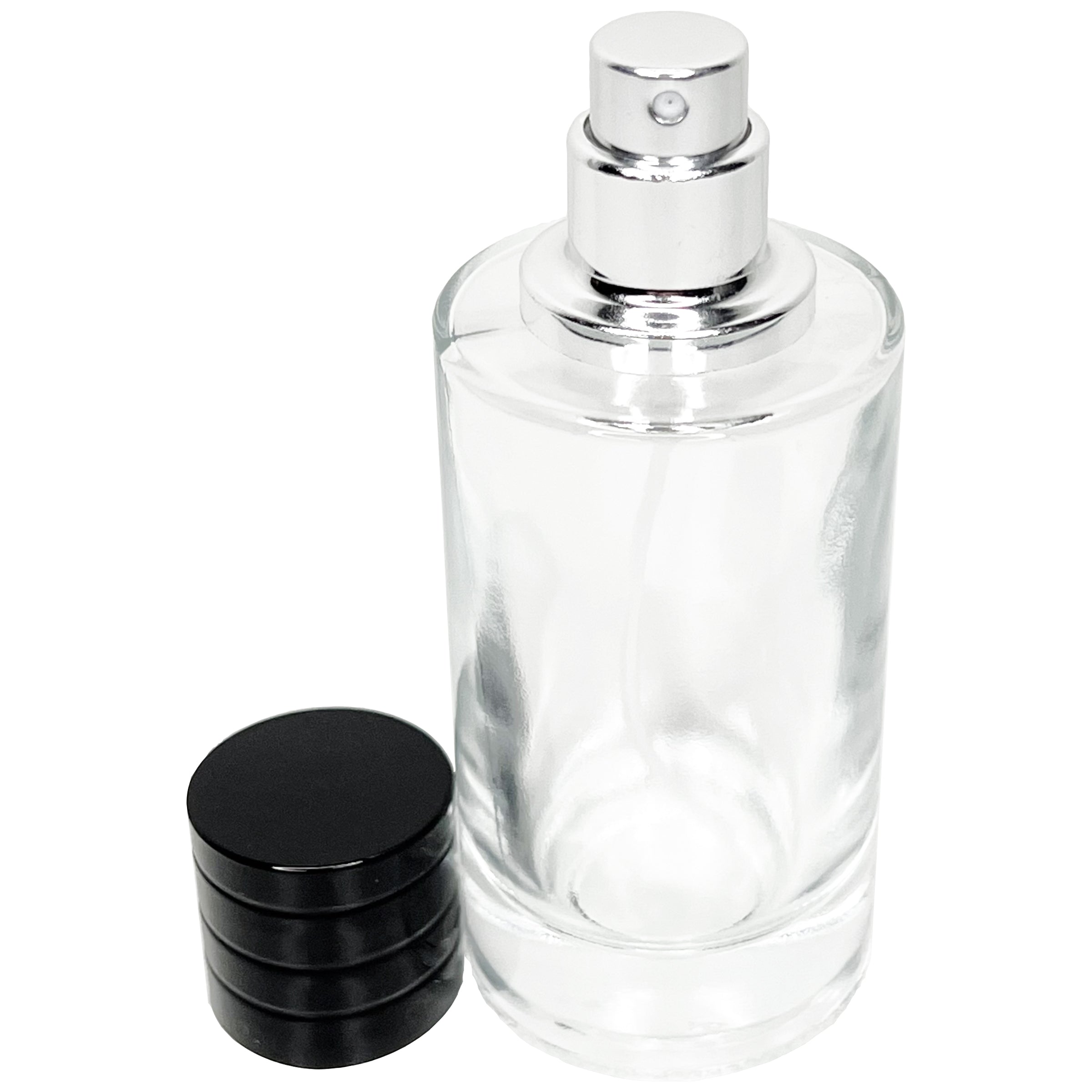 50ml 1.7oz thick glass empty perfume spray bottle black cap silver atomizer