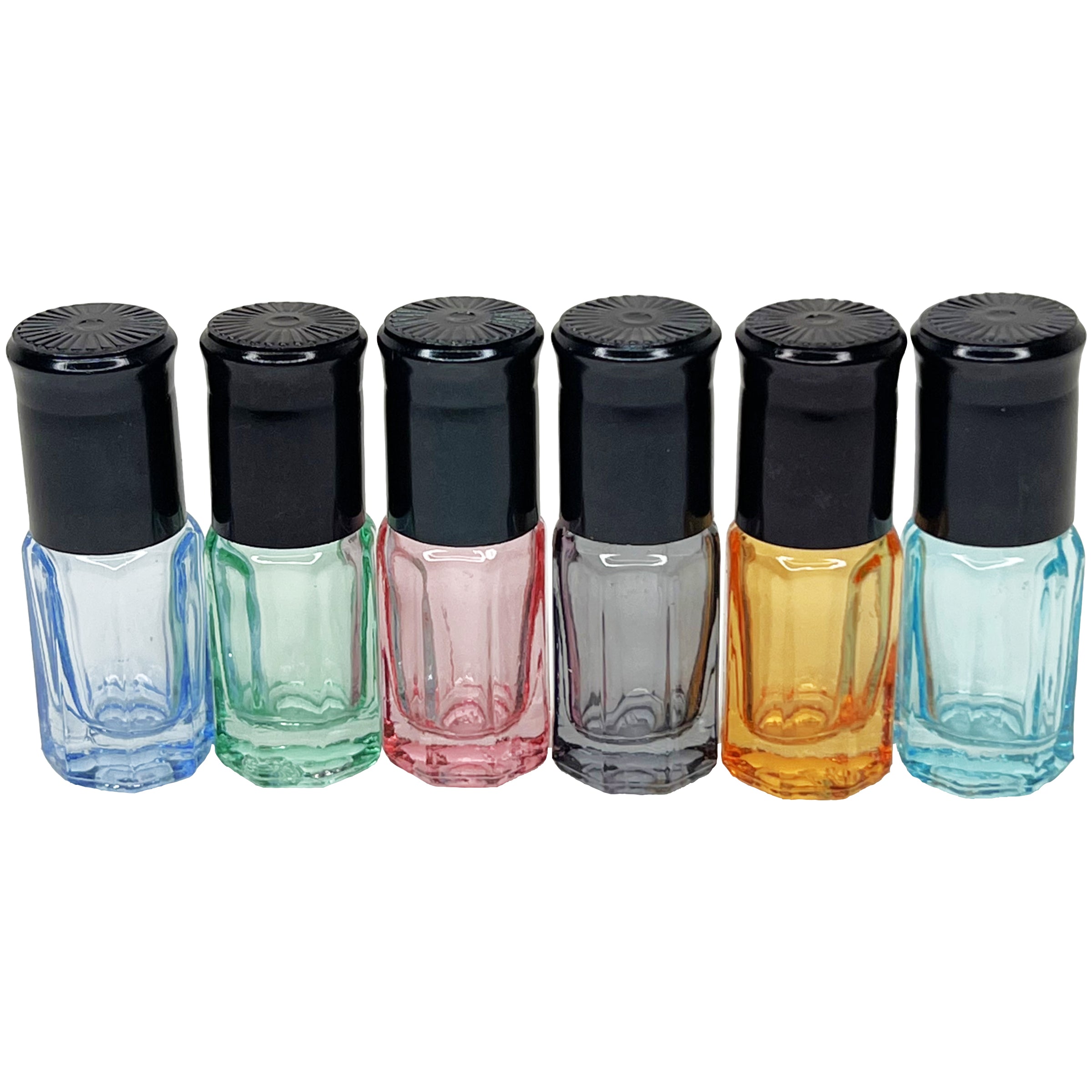 3ml 0.1oz 6 colors glass octagonal steel roller attar bottles box of 12
