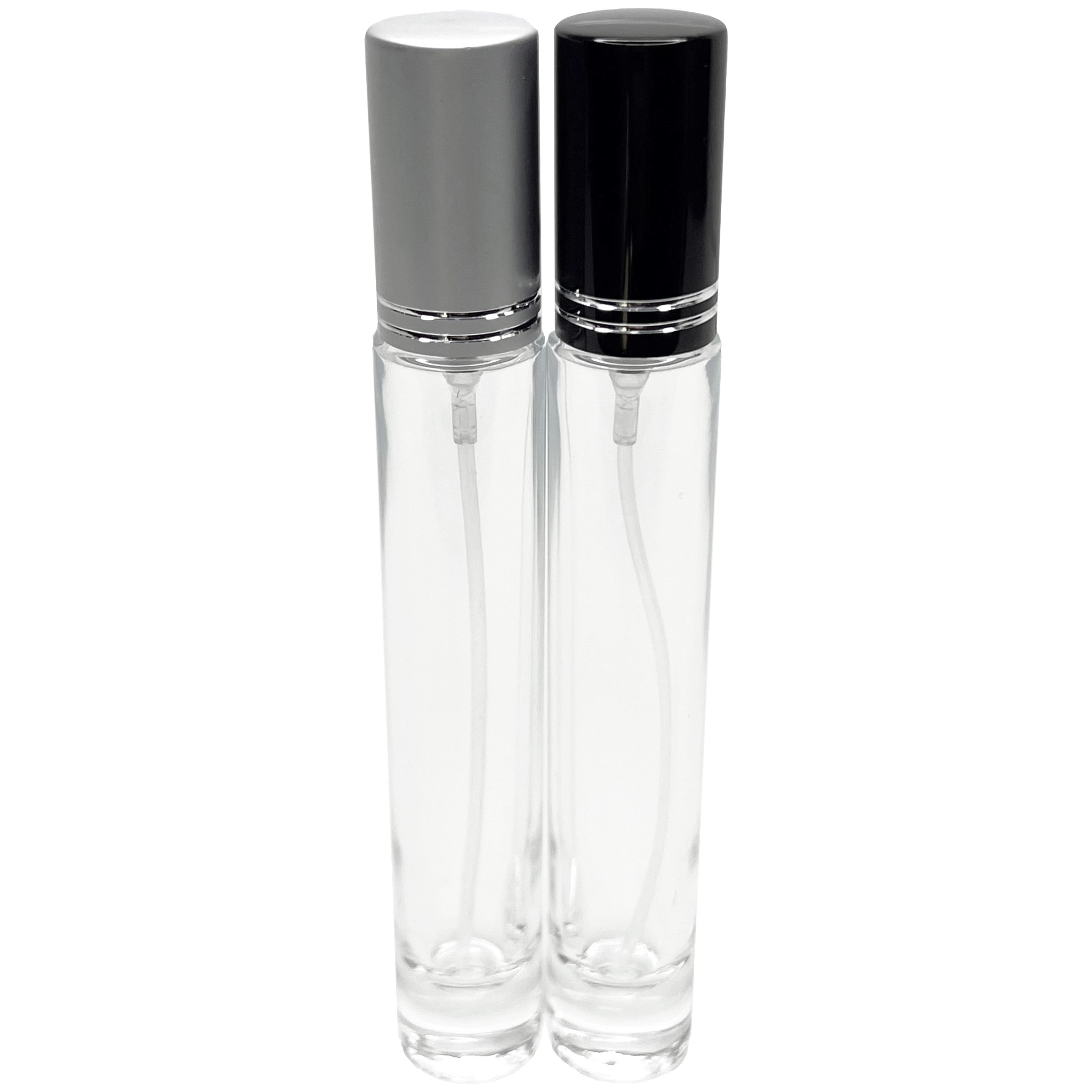 10ml 0.33oz Cylinder thick glass bottles cut line caps spray pumps