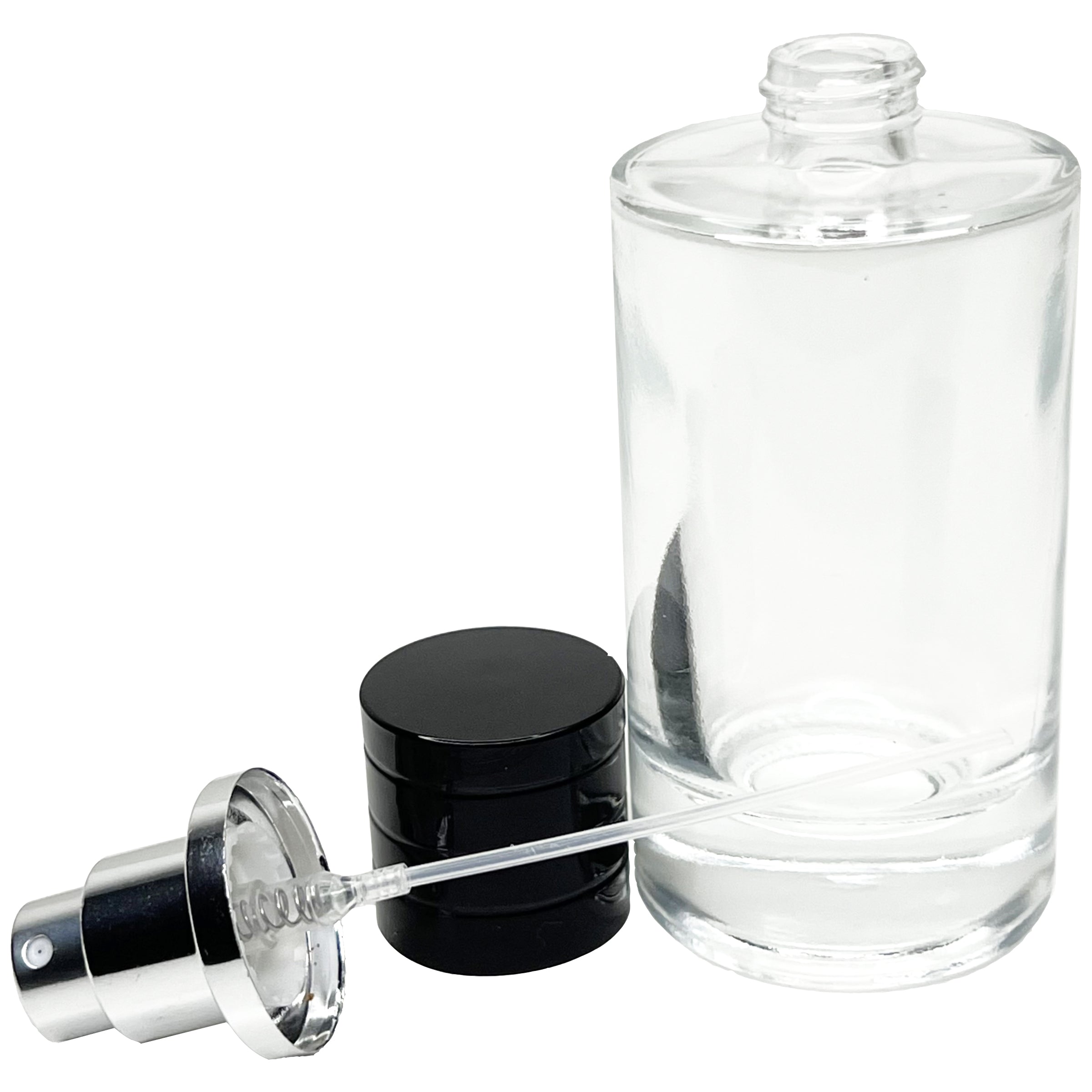 50ml 1.7oz thick glass empty perfume spray bottle black cap silver atomizer