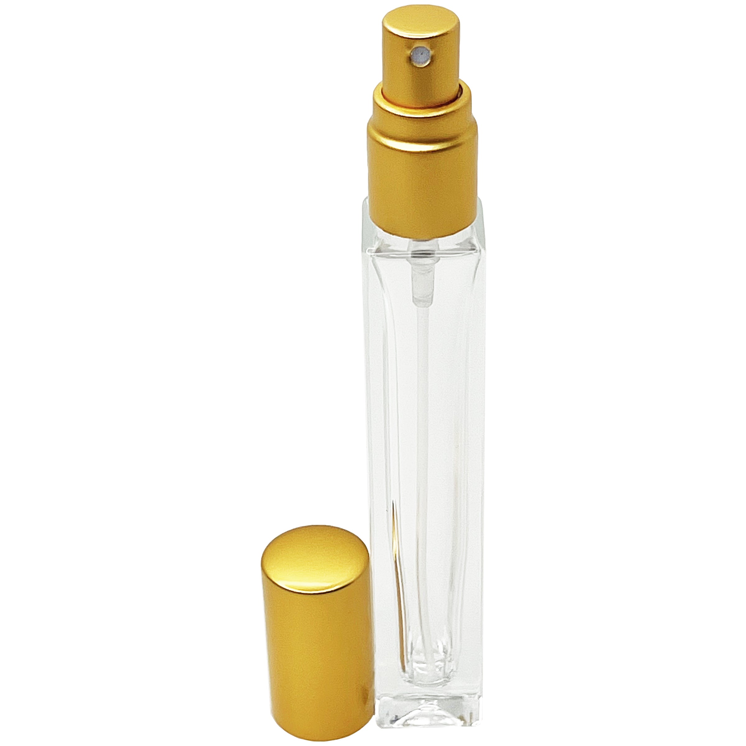 10ml 1/3 oz tall square thick glass matte gold perfume spray bottles