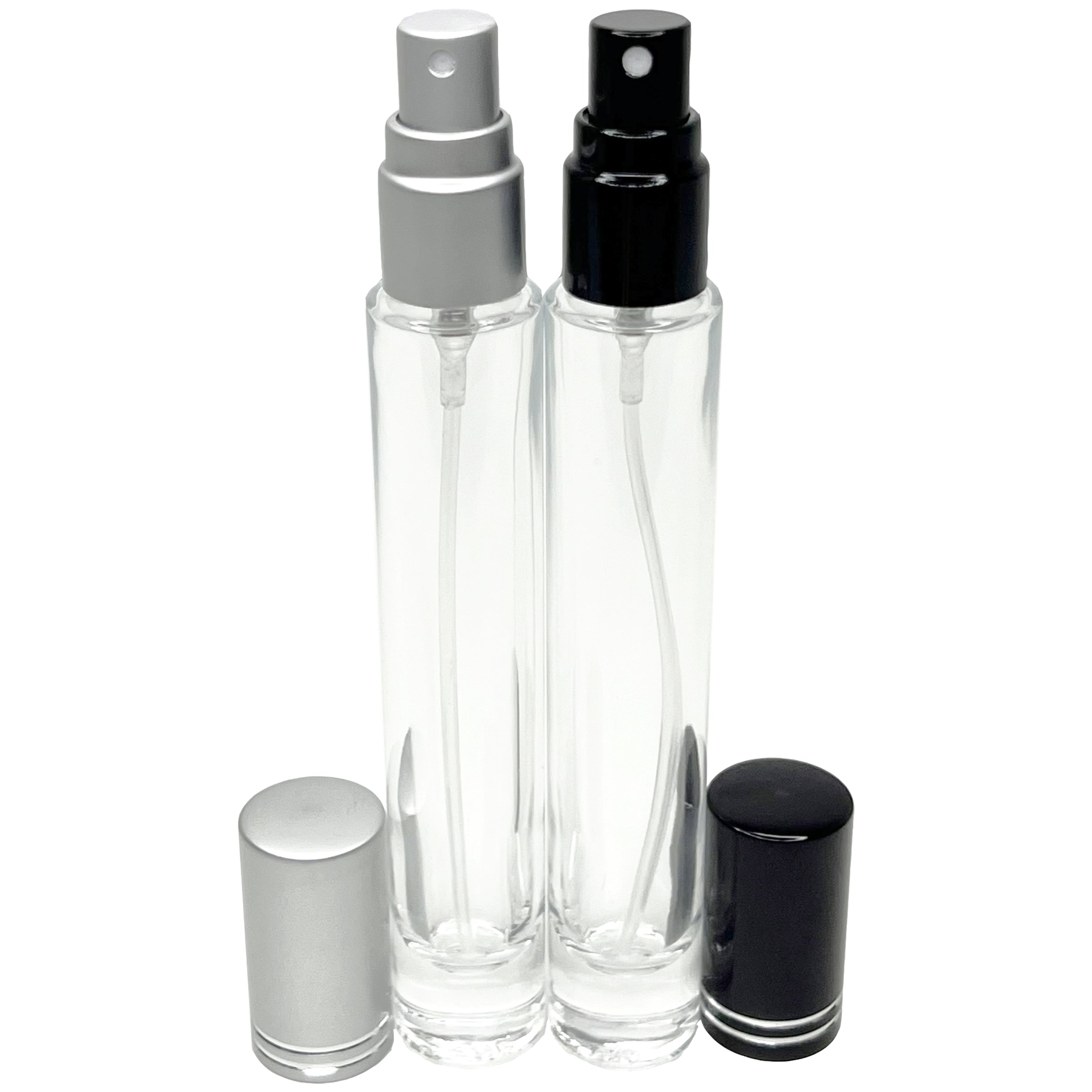 10ml 0.33oz Cylinder thick glass bottles cut line caps spray pumps
