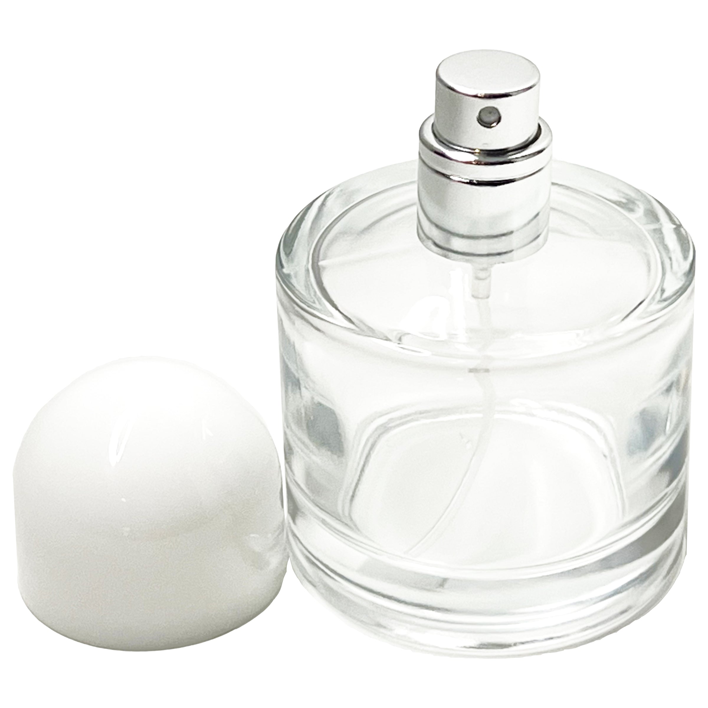 50ml 1.7oz Round White Half Cap Fancy Thick Glass Spray Bottles