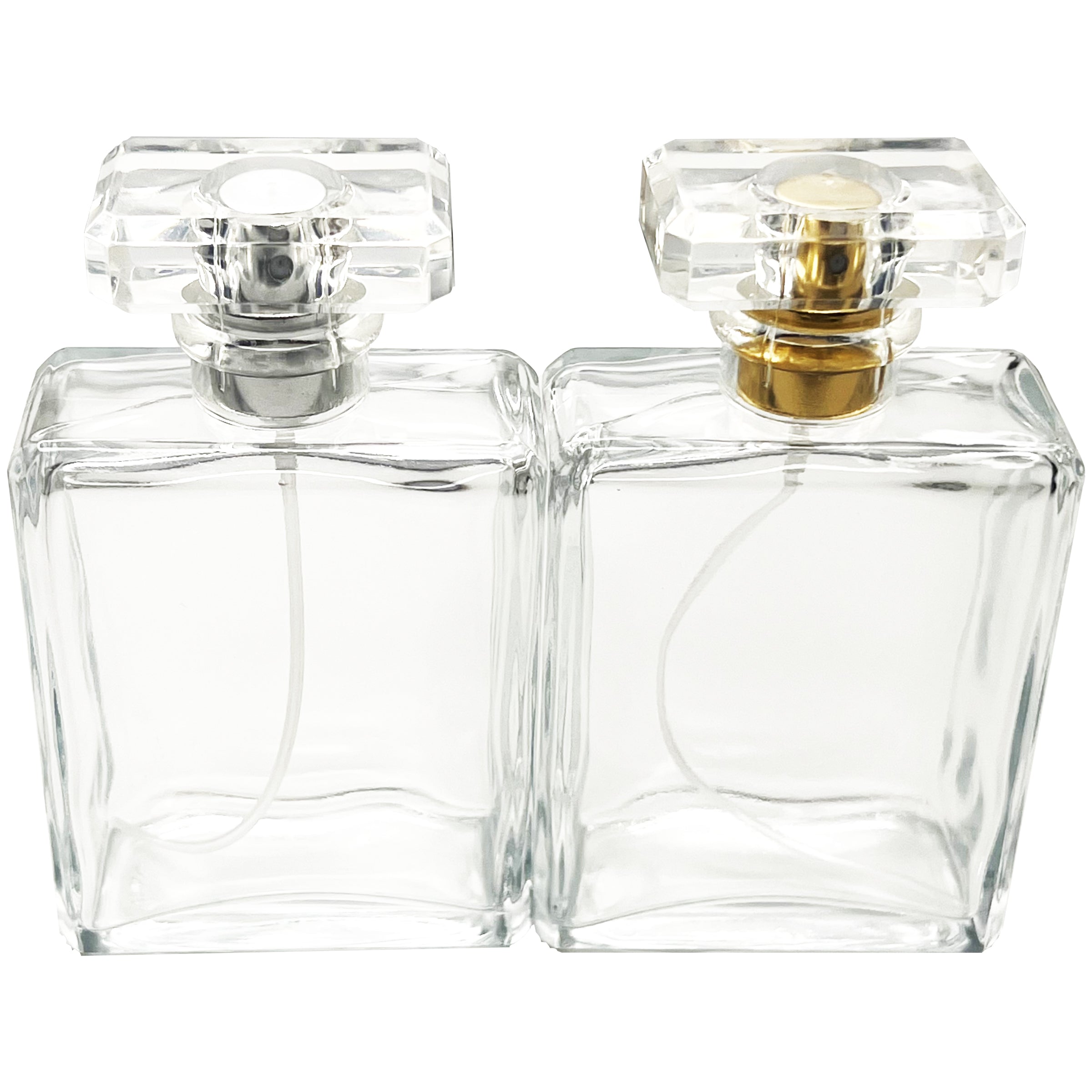 100ml 3.4oz Square T cap silver gold beveled bottle