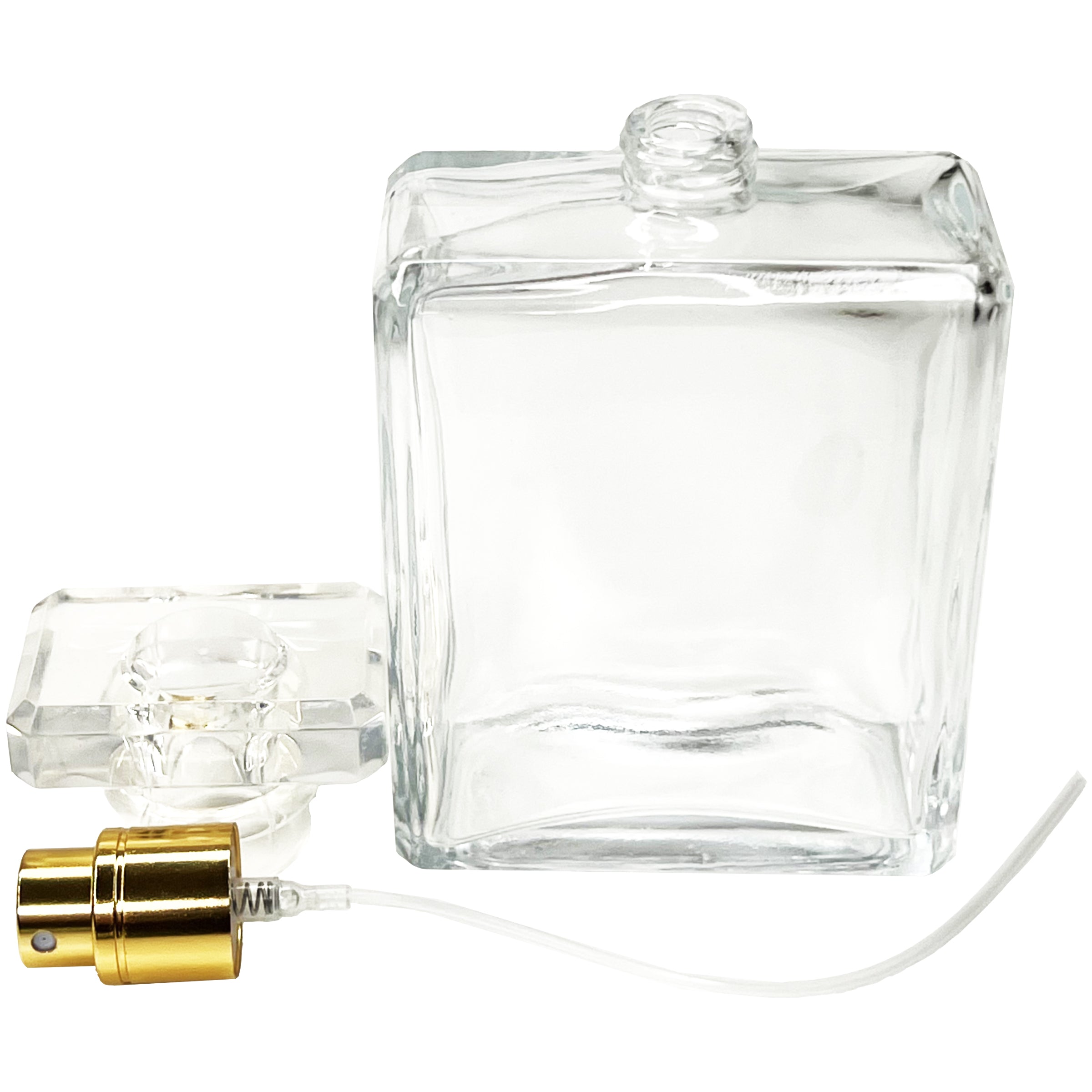 100ml 3.4oz Square T cap silver gold beveled bottle