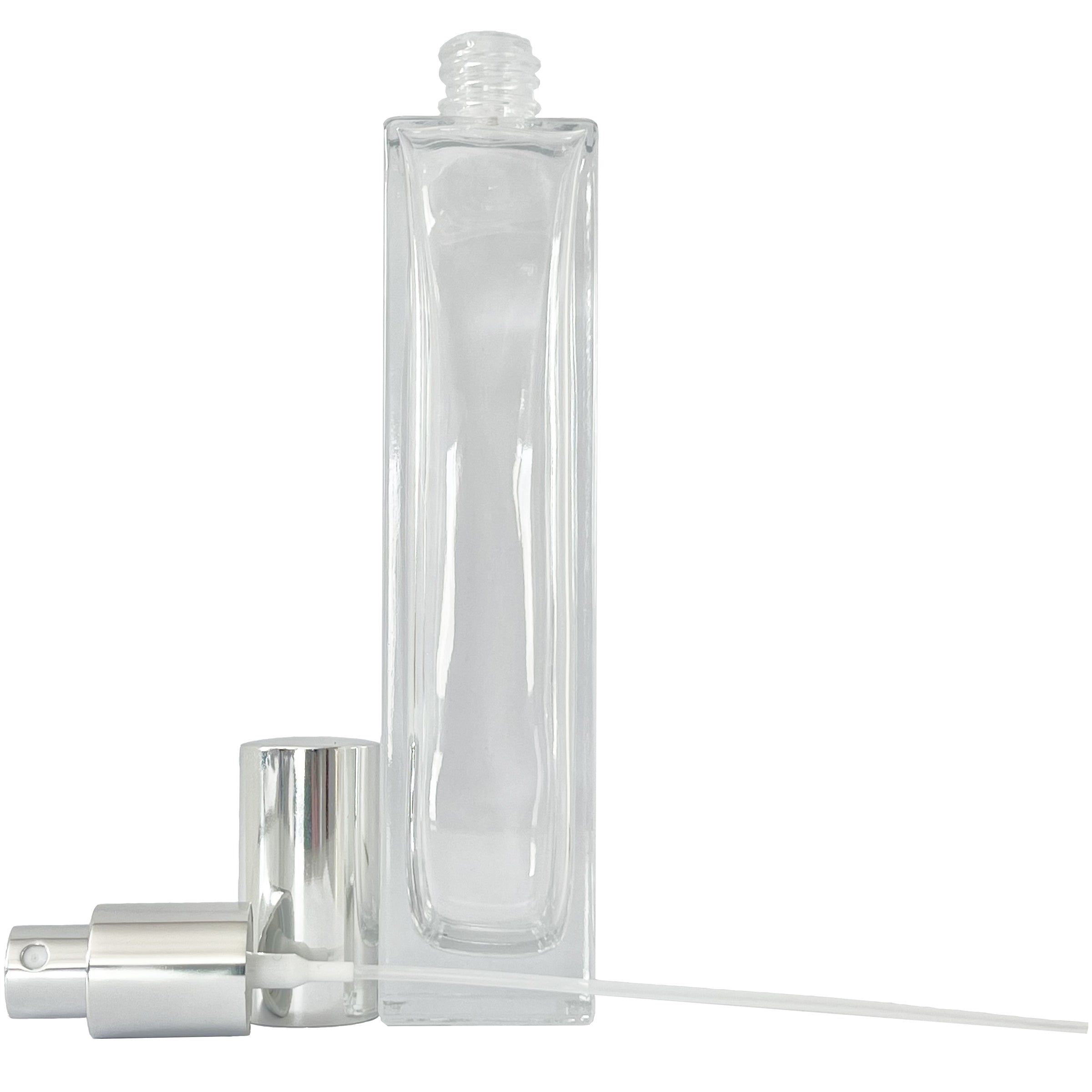 100ml 3.3oz Thick Glass Spray Tall Perfume Bottles Silver Atomizers