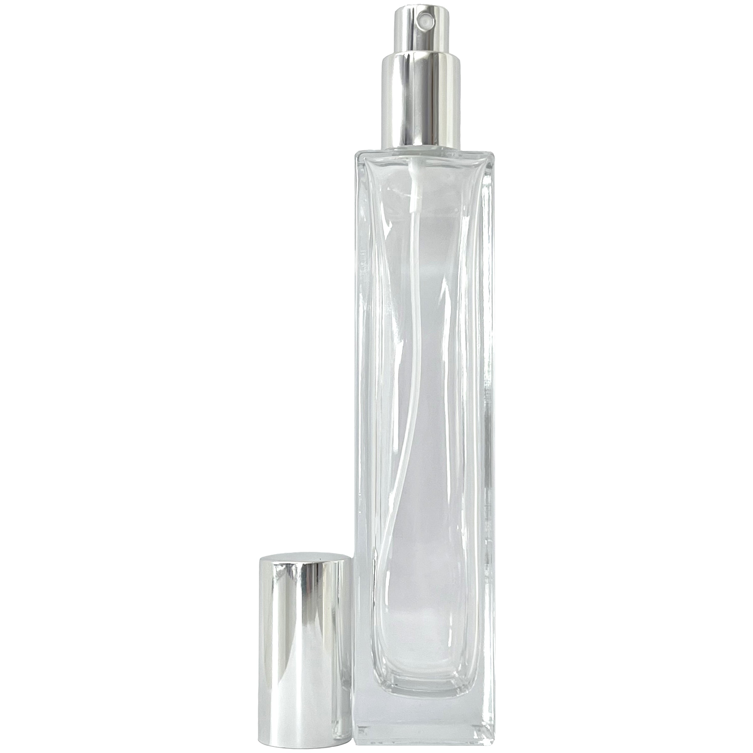 100ml 3.3oz Thick Glass Spray Tall Perfume Bottles Silver Atomizers