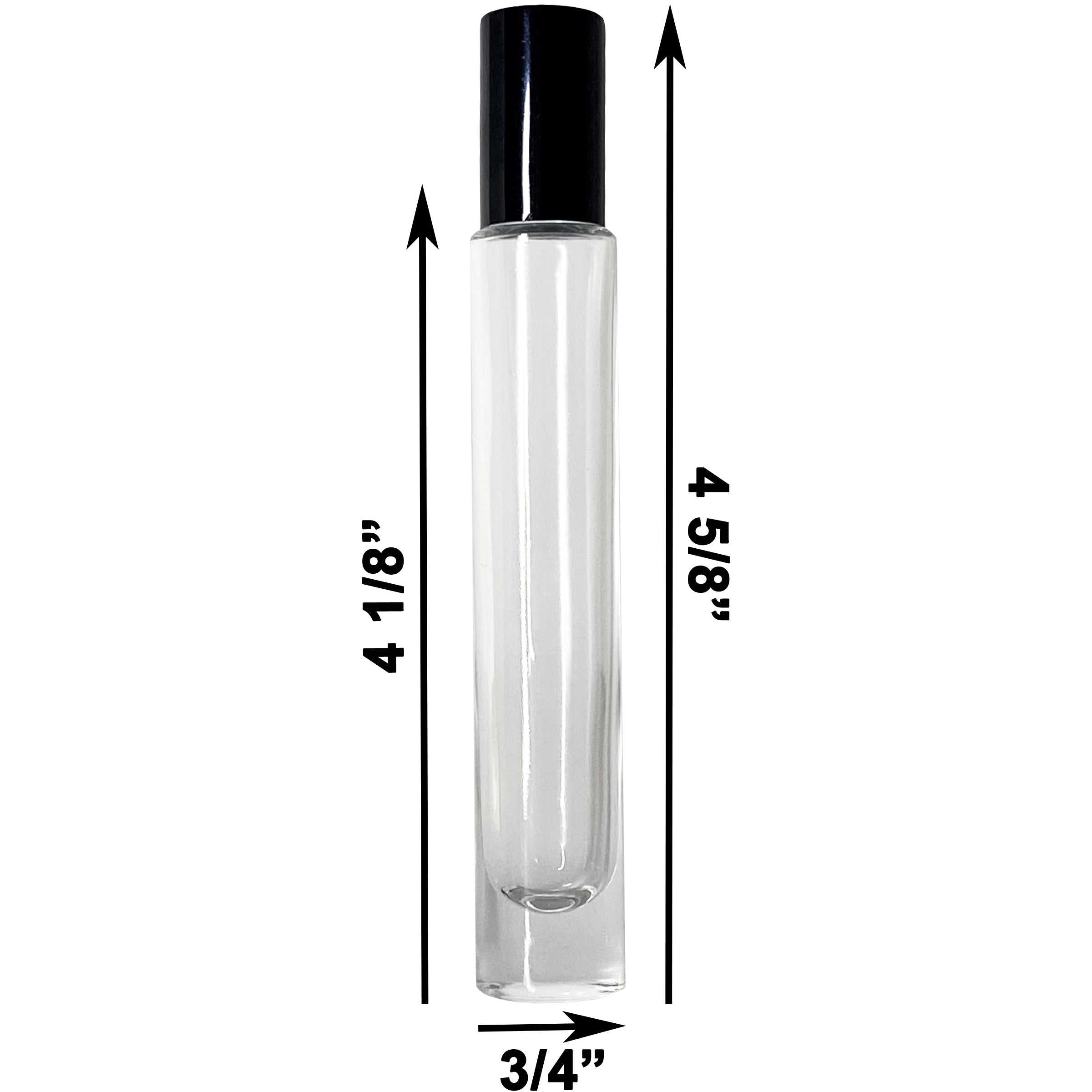 10ml 0.33oz Cylinder Thick Glass Roll On Roller Bottle Black Cap