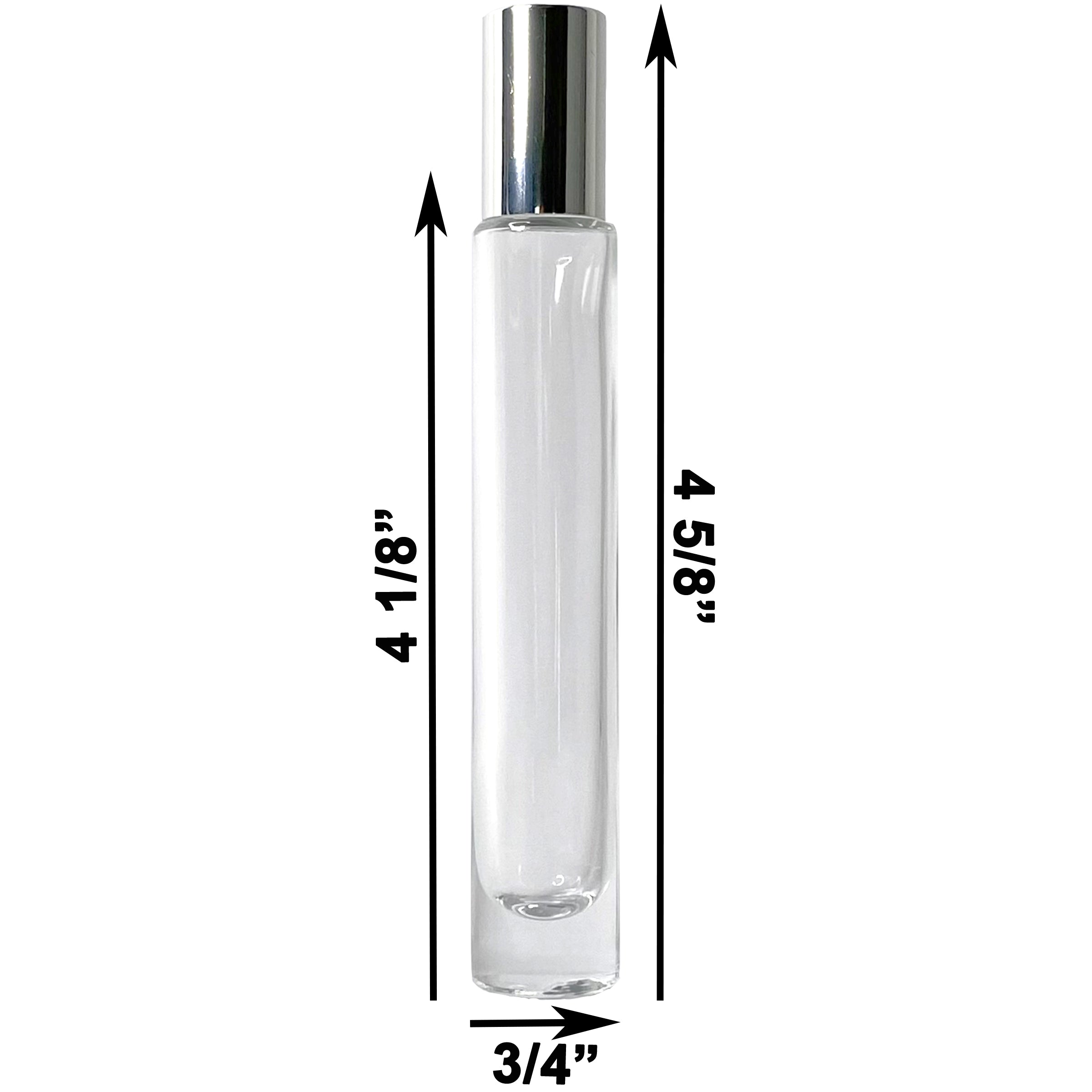 10ml 0.33oz Cylinder Thick Glass Roll On Roller Bottle Silver Cap
