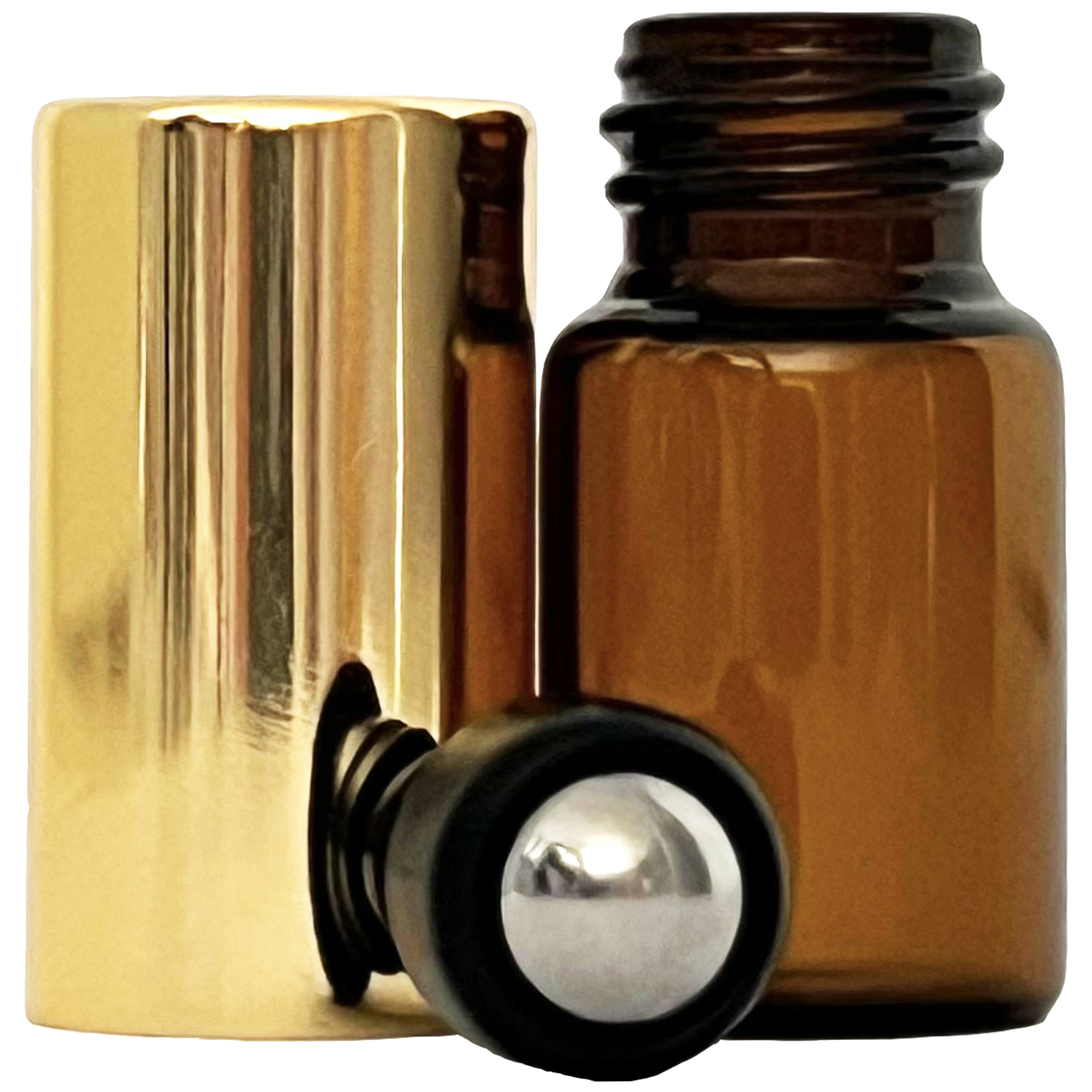 2ml 0.07oz Amber Glass Roll On Roller Bottles Gold Cap
