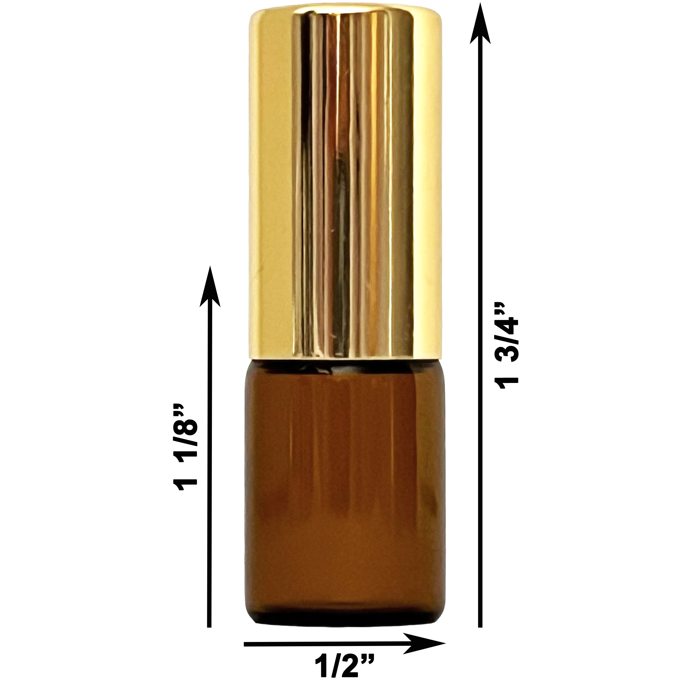 2ml 0.07oz Amber Glass Roll On Roller Bottles Gold Cap