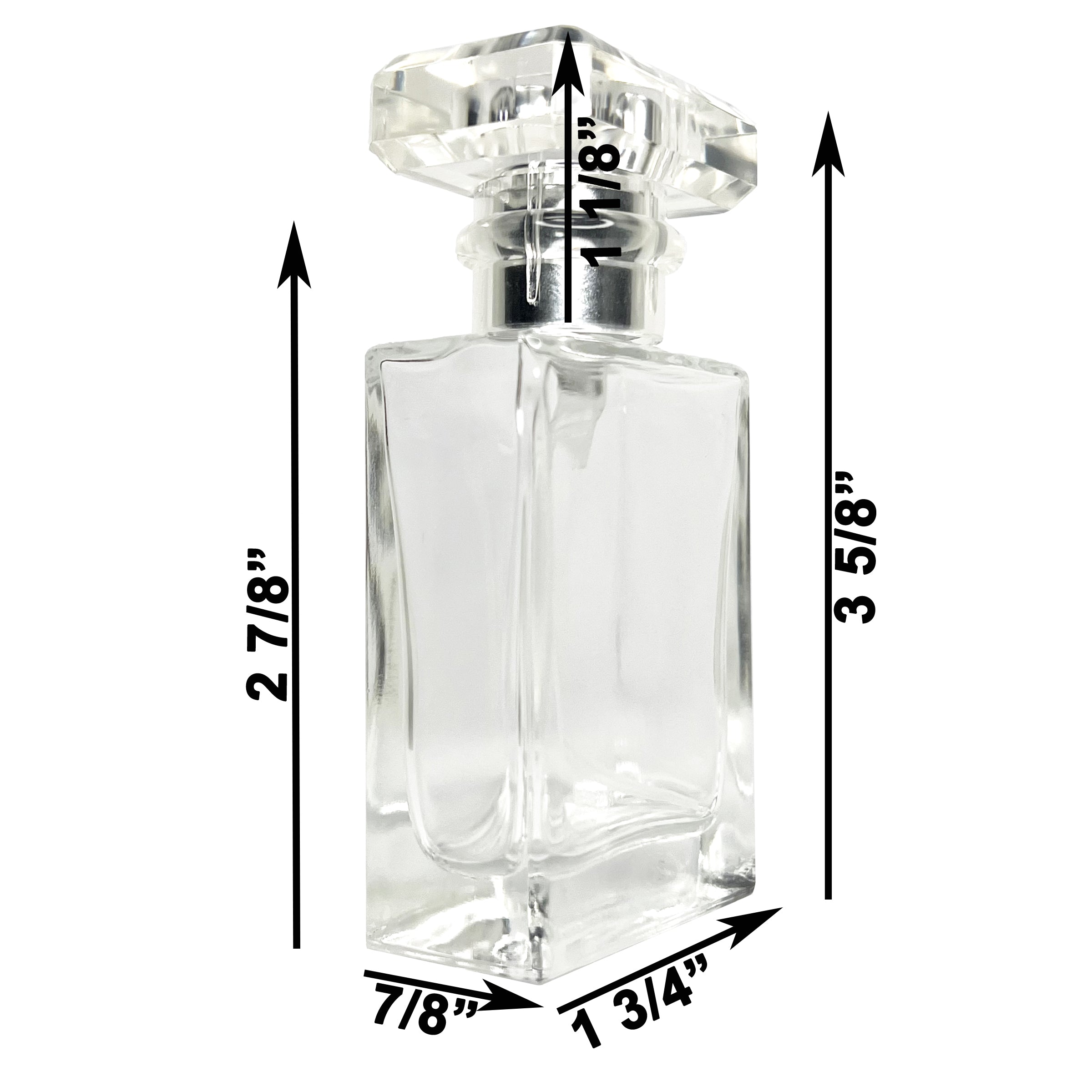 30ml 1oz Perfume Square Glass Spray Bottles Silver Atomizer