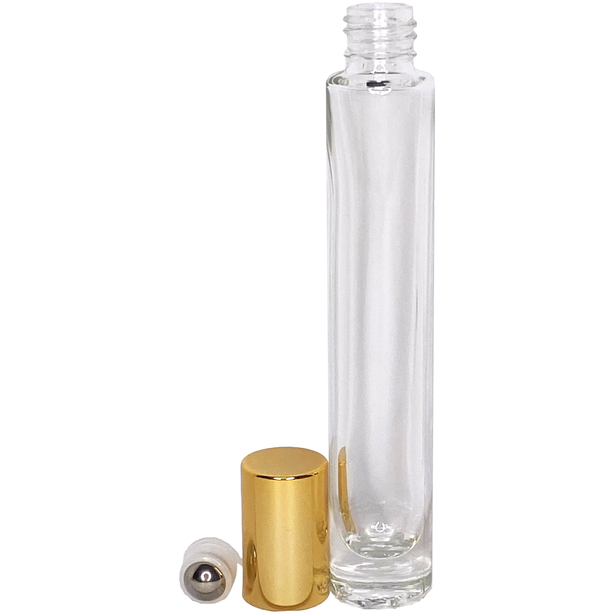 10ml 0.33oz Cylinder Thick Glass Roll On Roller Bottle Gold Cap
