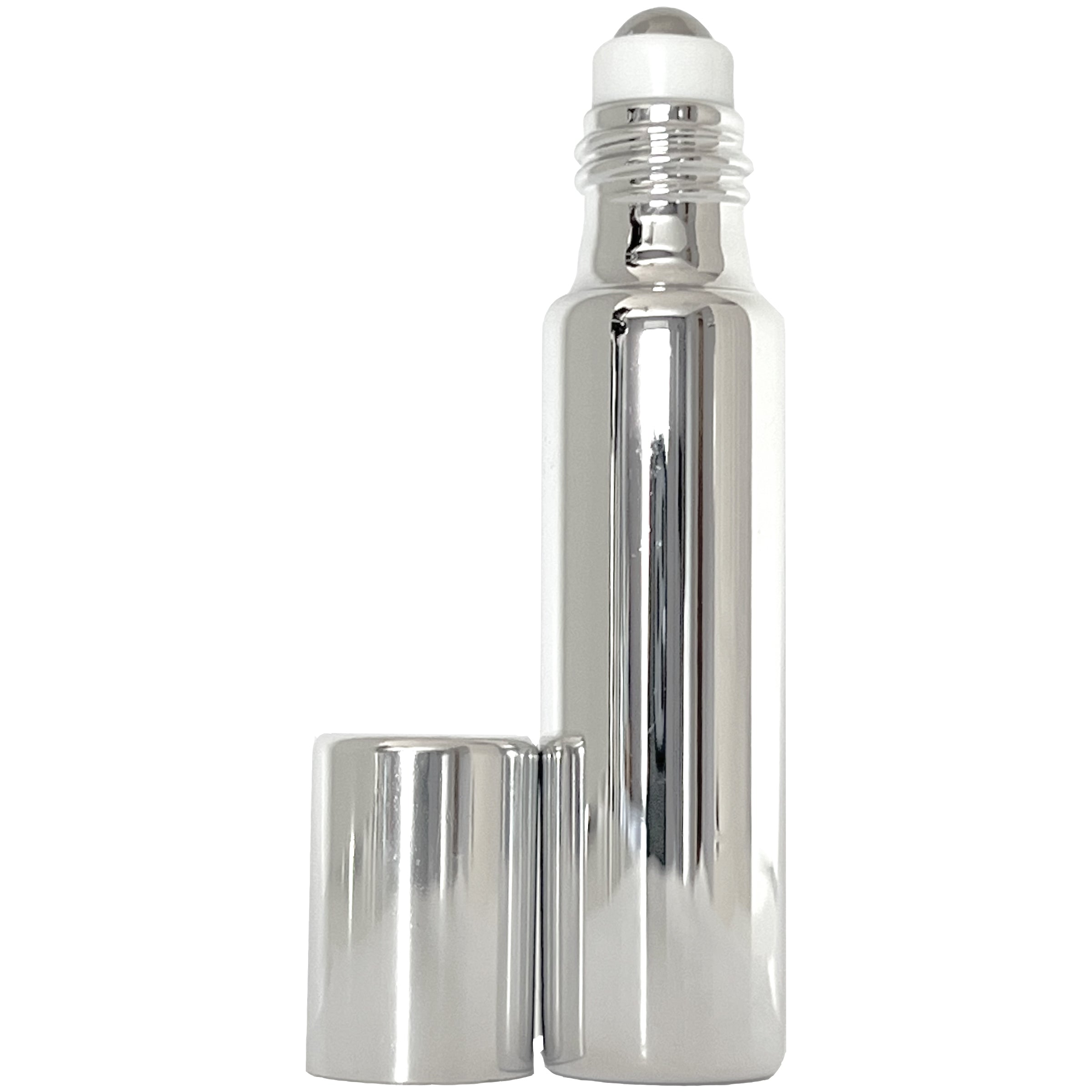 10ml 0.33oz Silver UV Electroplated Glass Roll On Roller Bottles