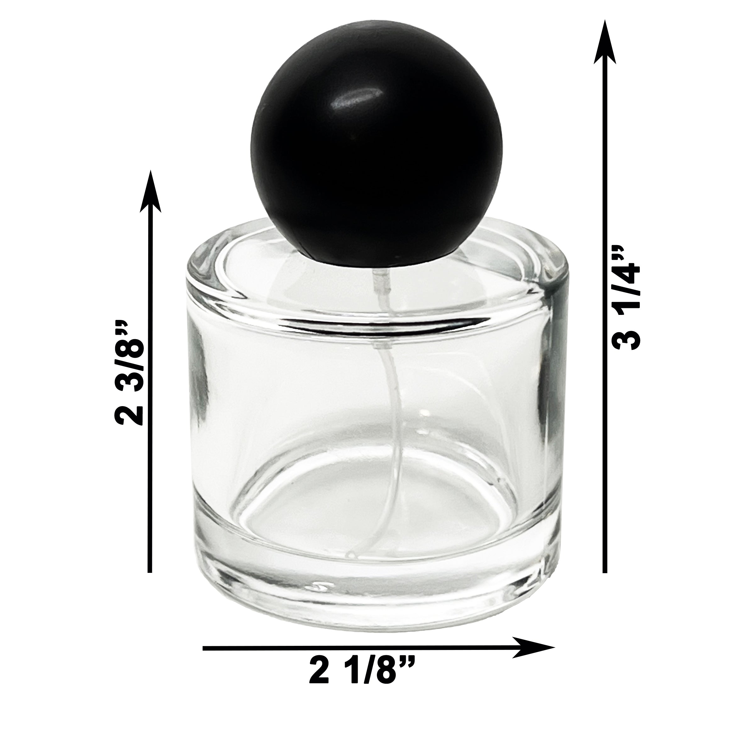 50ml 1.7oz Round Thick Glass Spray Bottles Black Ball Cap
