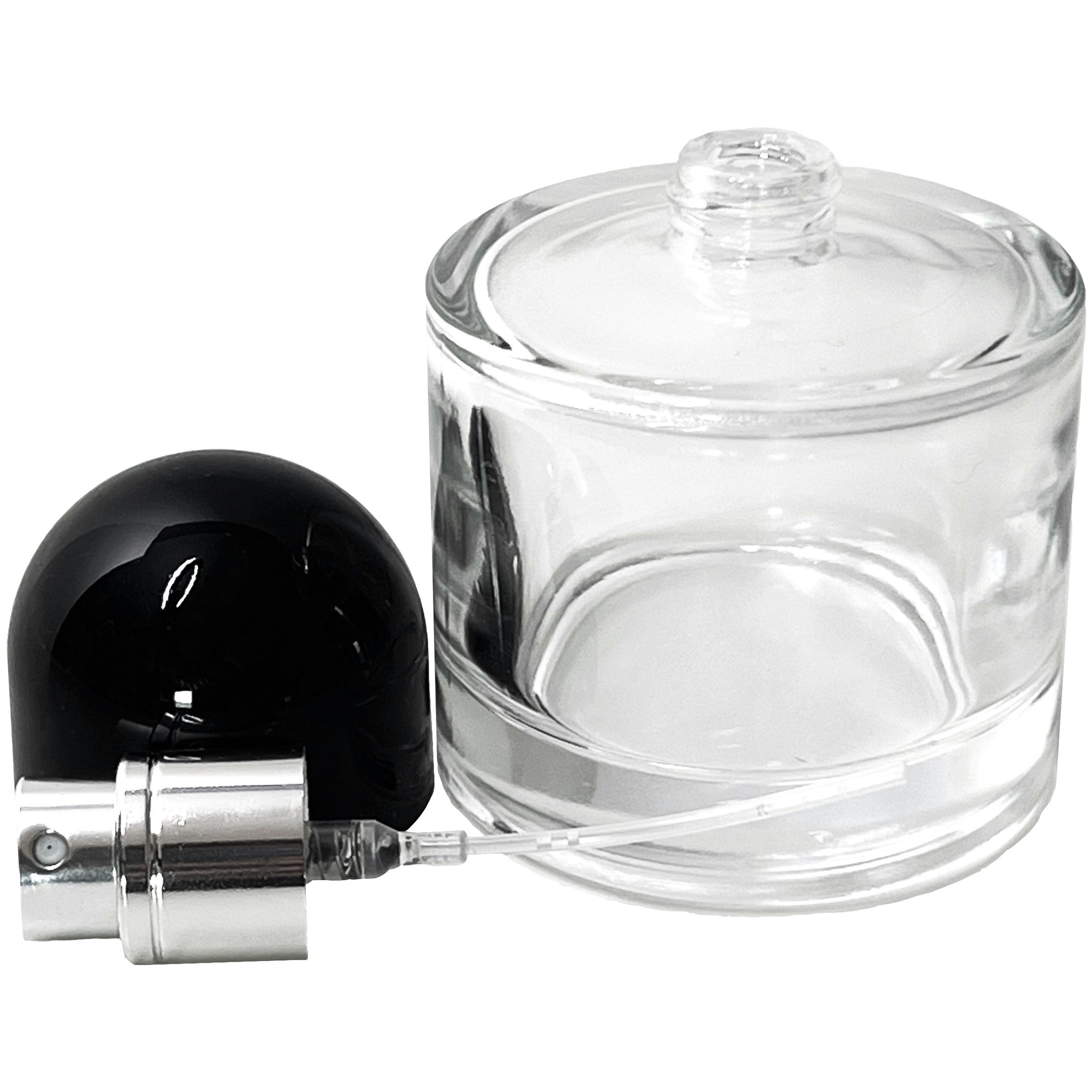 50ml 1.7oz Round Black Half Cap Fancy Thick Glass Spray Bottles