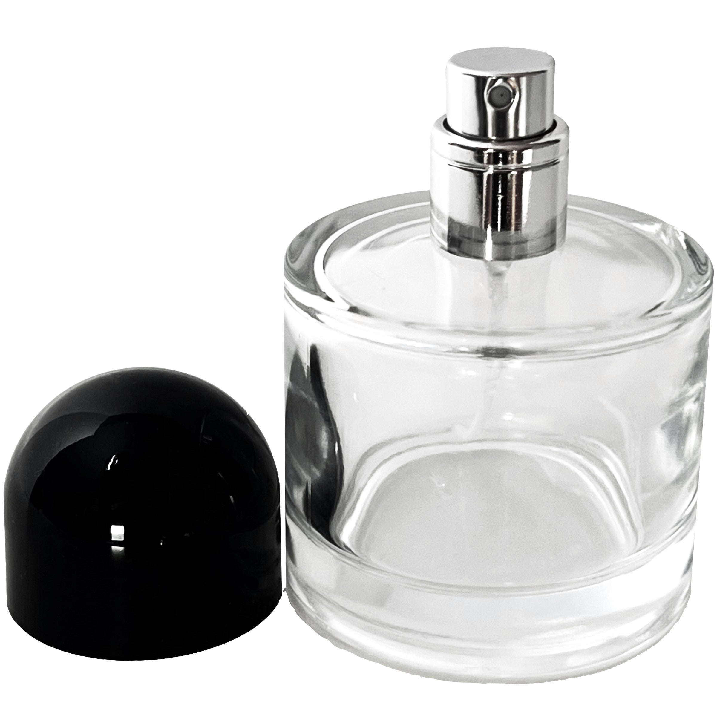 50ml 1.7oz Round Black Half Cap Fancy Thick Glass Spray Bottles