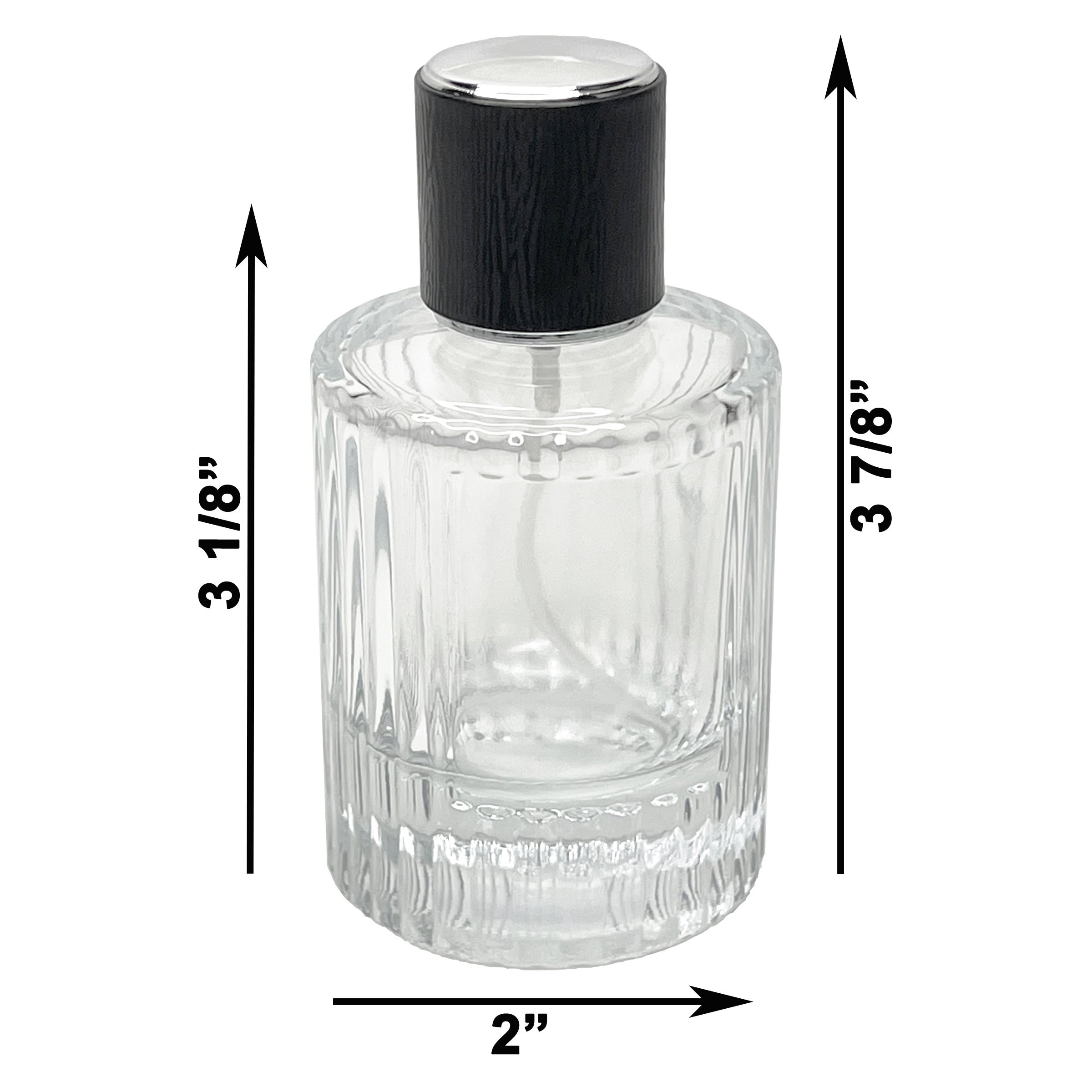 50ml 1.7oz Empty Refillable Thick Glass Perfume Deluxe Black Silver Cap Spray Bottles