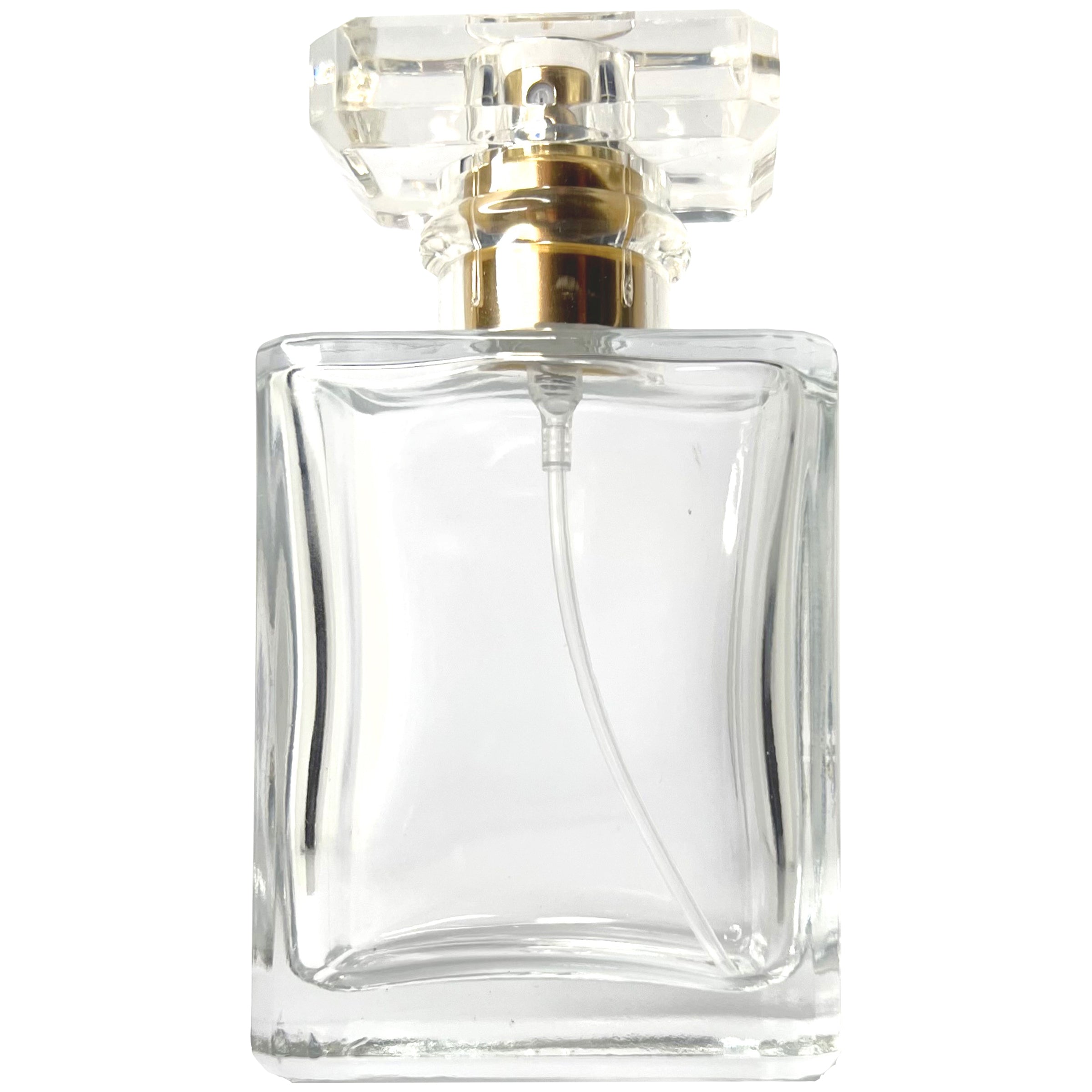 50ml 1.7oz Clear Glass Perfume Square Spray Bottle Lot Gold Atomizer Refillable