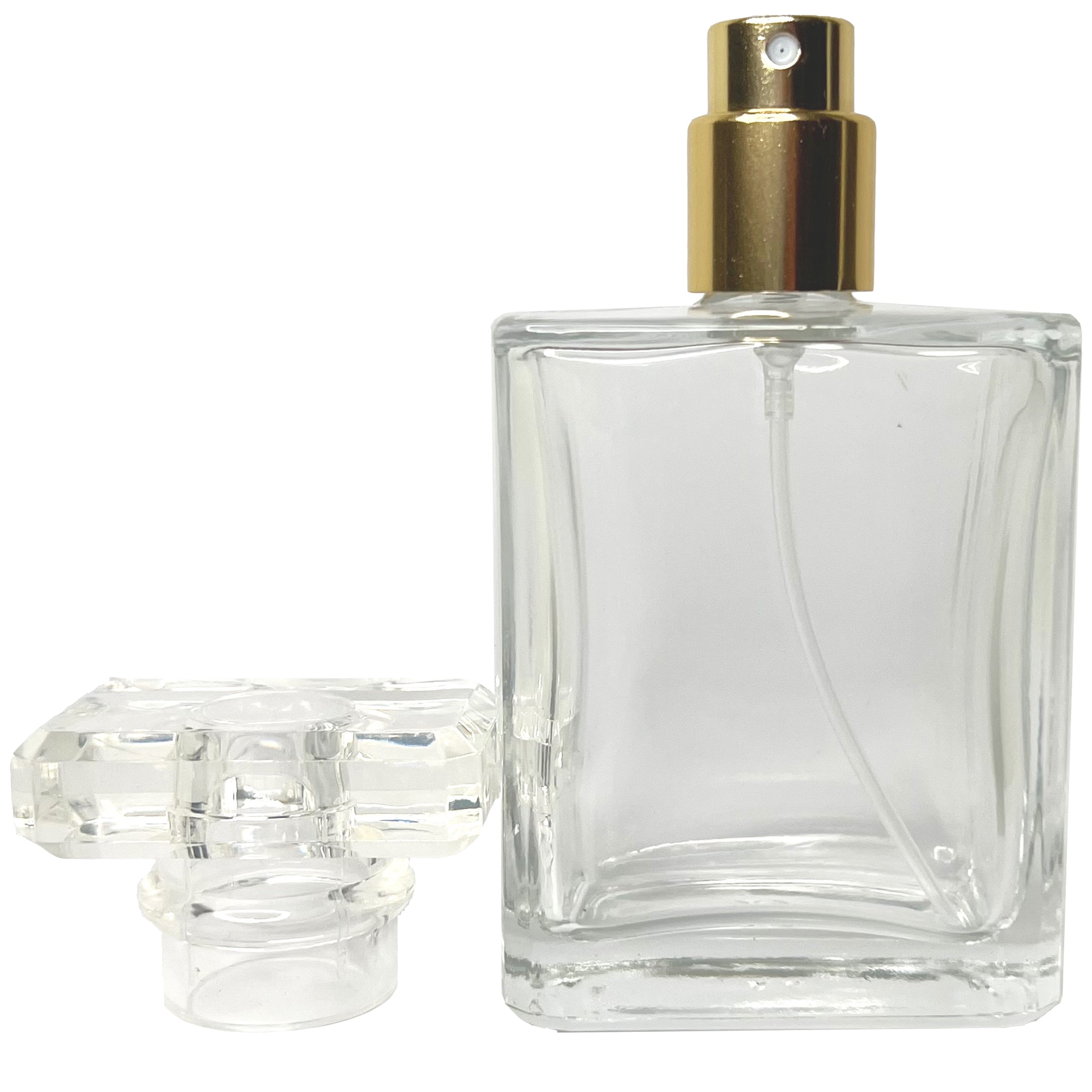50ml 1.7oz Clear Glass Perfume Square Spray Bottle Lot Gold Atomizer Refillable
