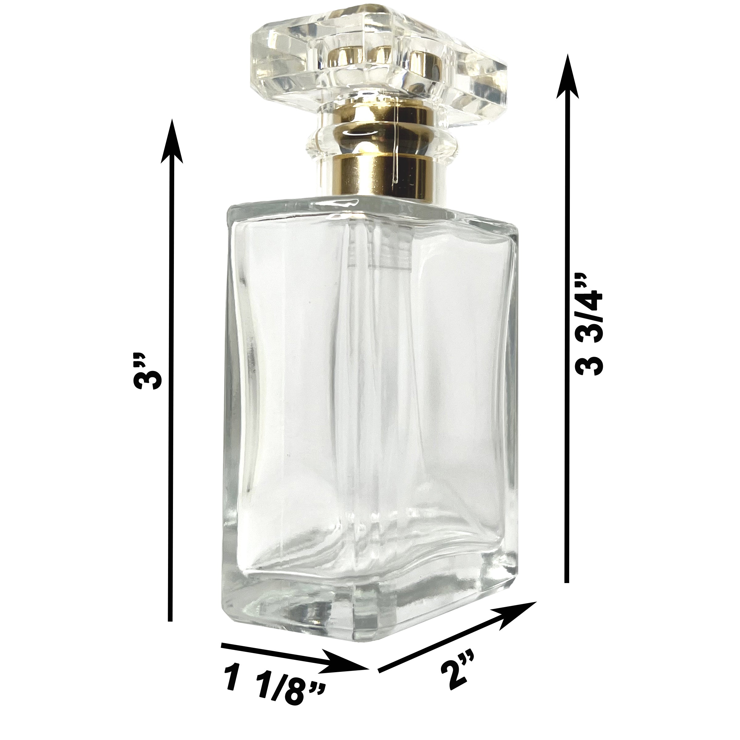 50ml 1.7oz Clear Glass Perfume Square Spray Bottle Lot Gold Atomizer Refillable