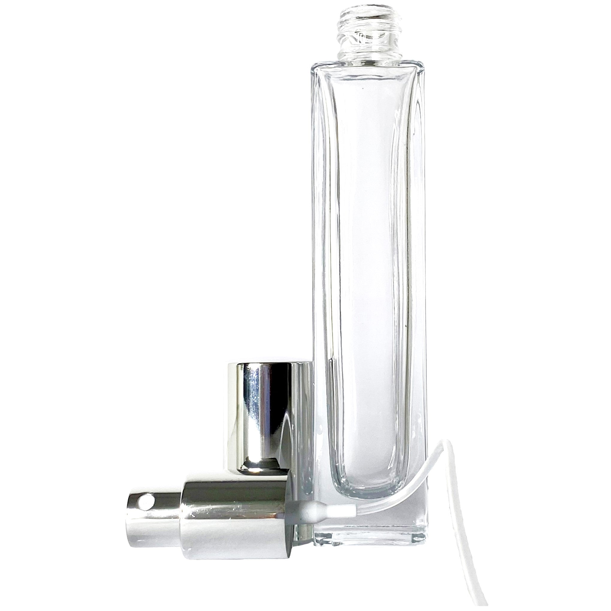 50ml 1.7oz Perfume Thick Glass Tall Spray Bottles Silver Atomizers