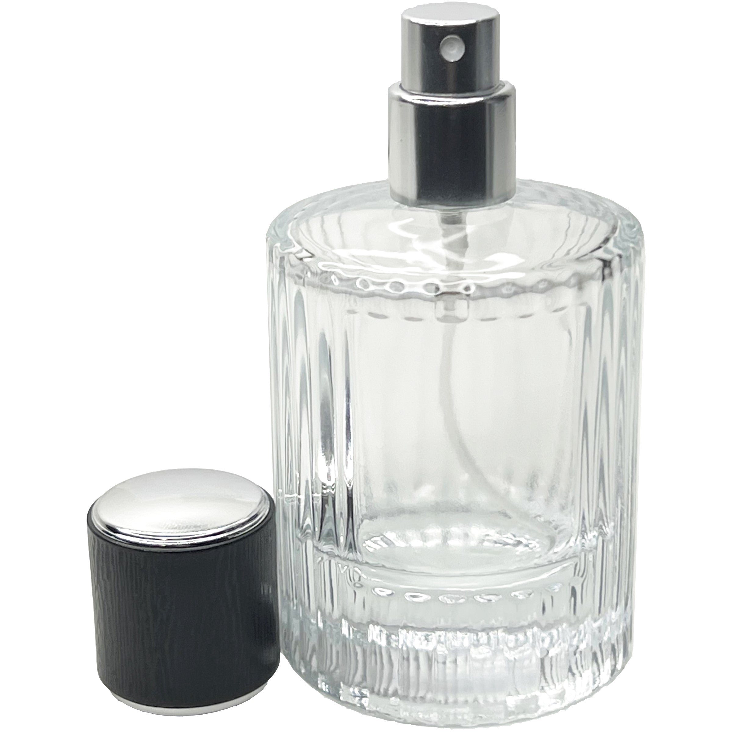 50ml 1.7oz Empty Refillable Thick Glass Perfume Deluxe Black Silver Cap Spray Bottles
