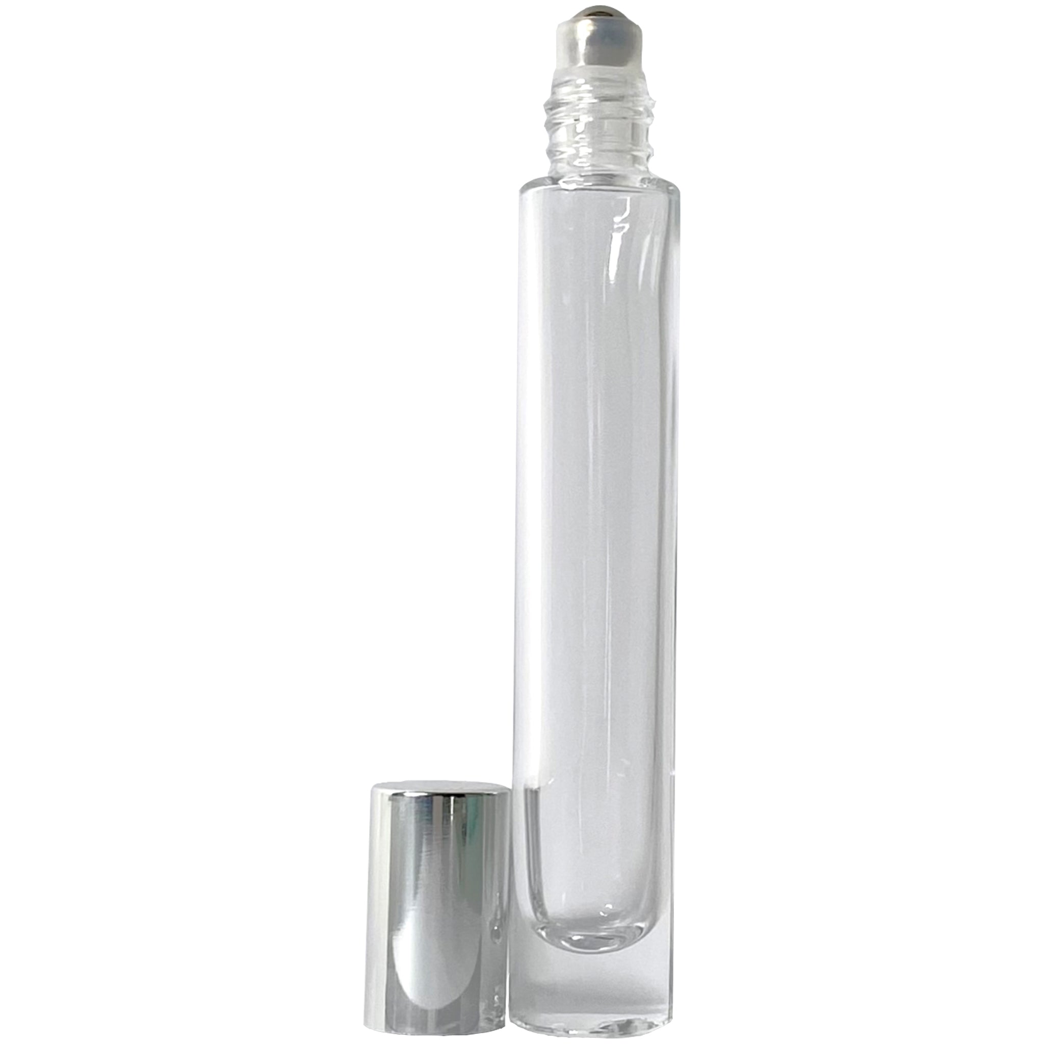 10ml 0.33oz Cylinder Thick Glass Roll On Roller Bottle Silver Cap